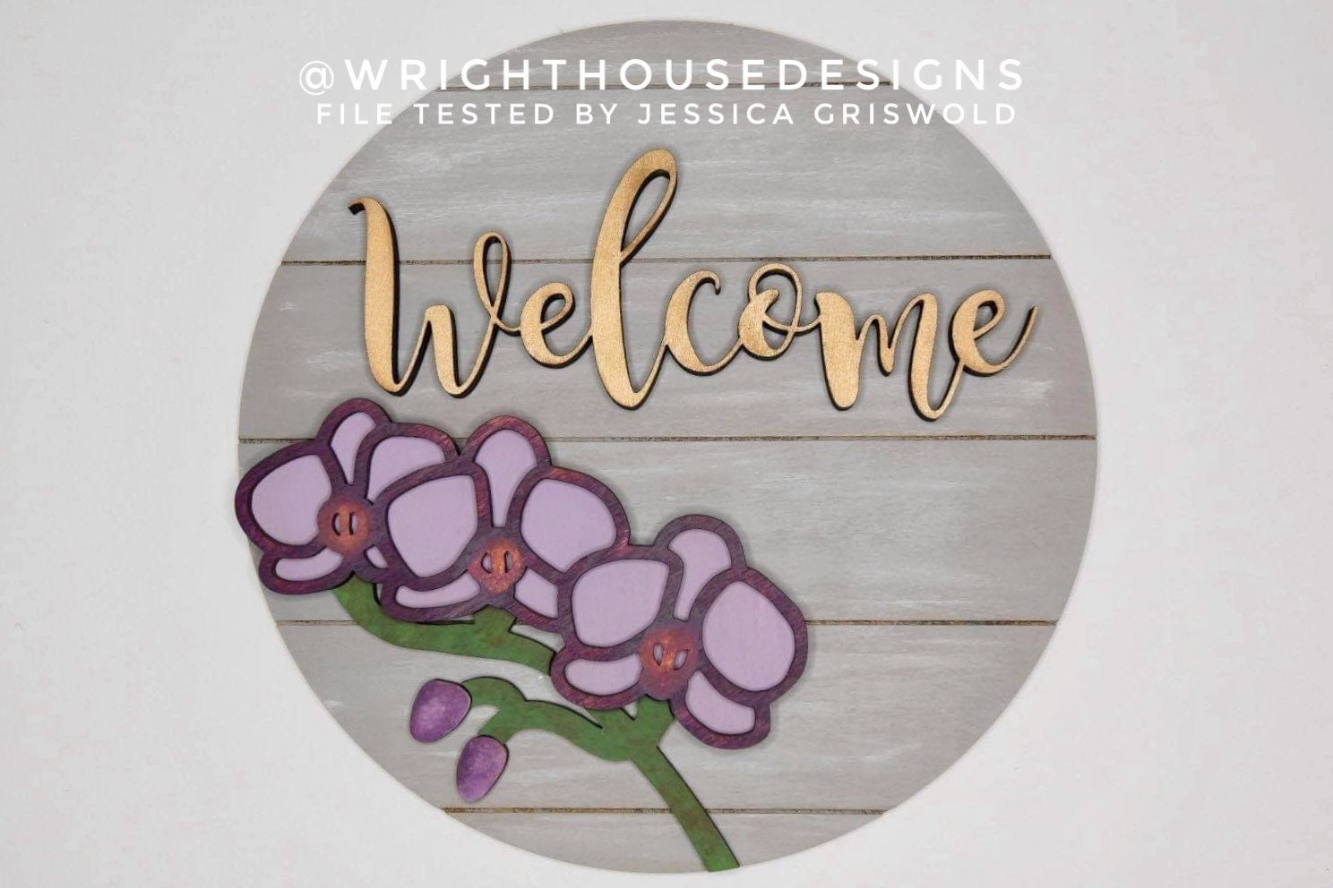 Orchid Simple Floral Shelf Sitter Sign - Round Sign Making and DIY Kits - Beginner Cut File For Glowforge Lasers - Digital SVG File