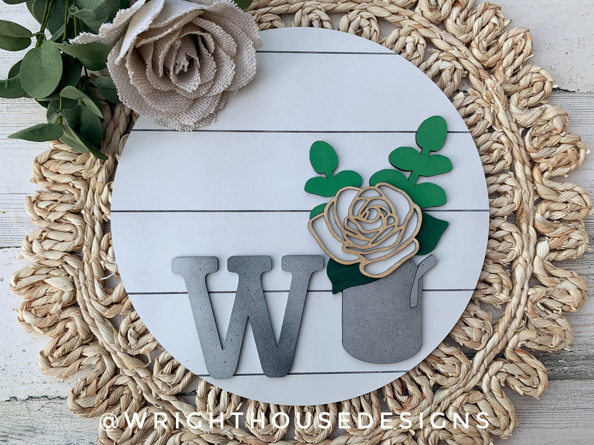 Rustic Farmhouse Rose and Eucalyptus Floral Shelf Sitter Round - Sign Making and DIY Kits - Cut File For Glowforge Lasers - Digital SVG File