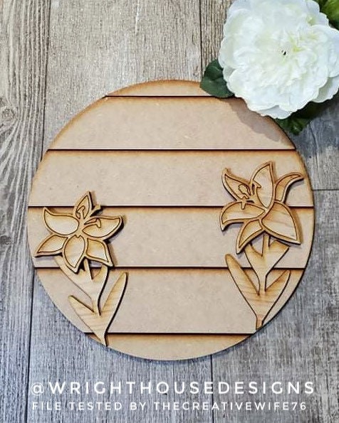 Stargazer Lily Simple Floral Shelf Sitter Sign - Round Sign Making and DIY Kits - Beginner Cut File For Glowforge Lasers - Digital SVG File