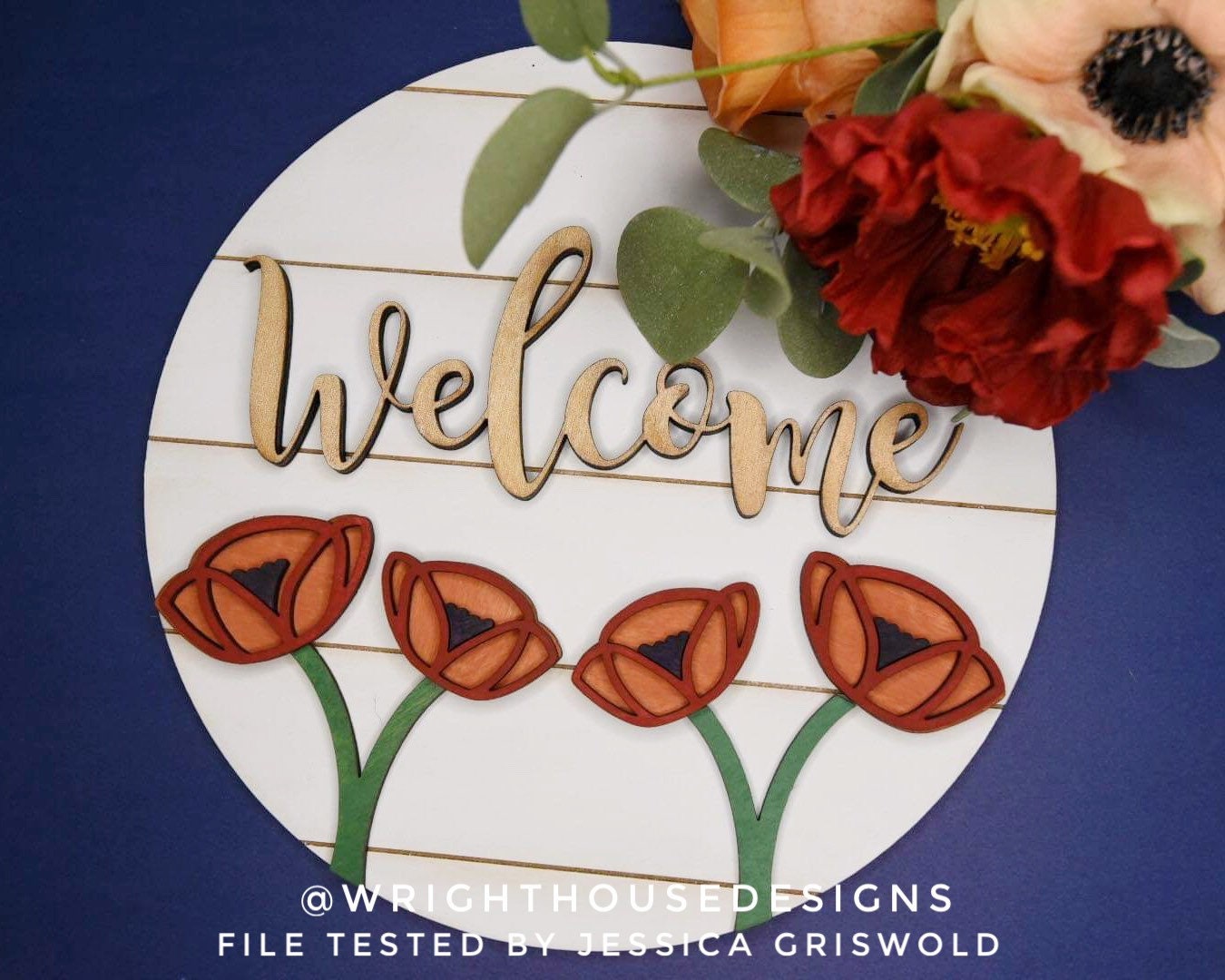 Poppy Flower Simple Floral Shelf Sitter Sign - Round Sign Making and DIY Kits - Beginner Cut File For Glowforge Lasers - Digital SVG File