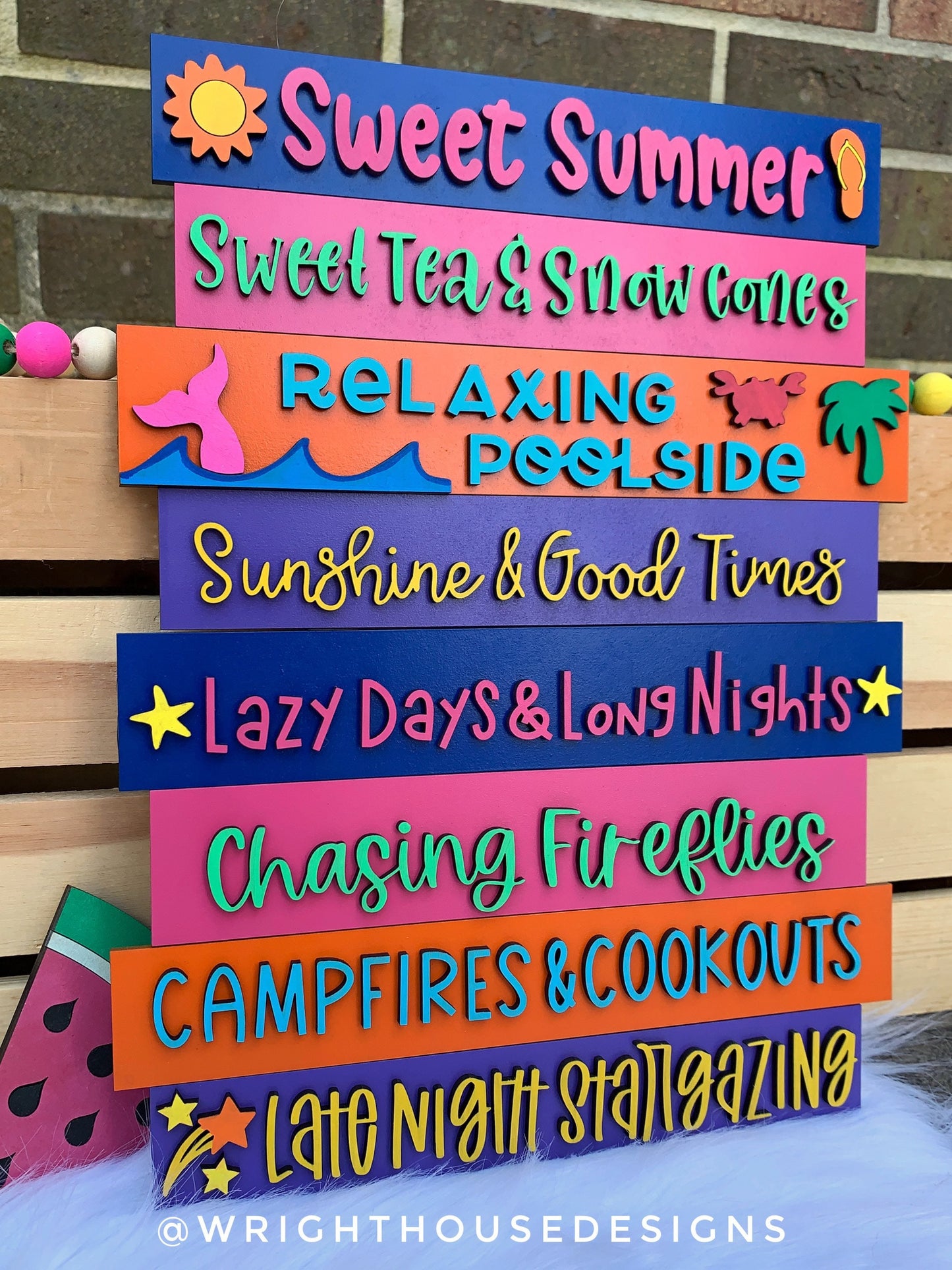 Sweet Summertime Bucket List Stacked Sign - Seasonal Wall Decor and DIY Kits - Cut File For Glowforge Lasers - Digital SVG File