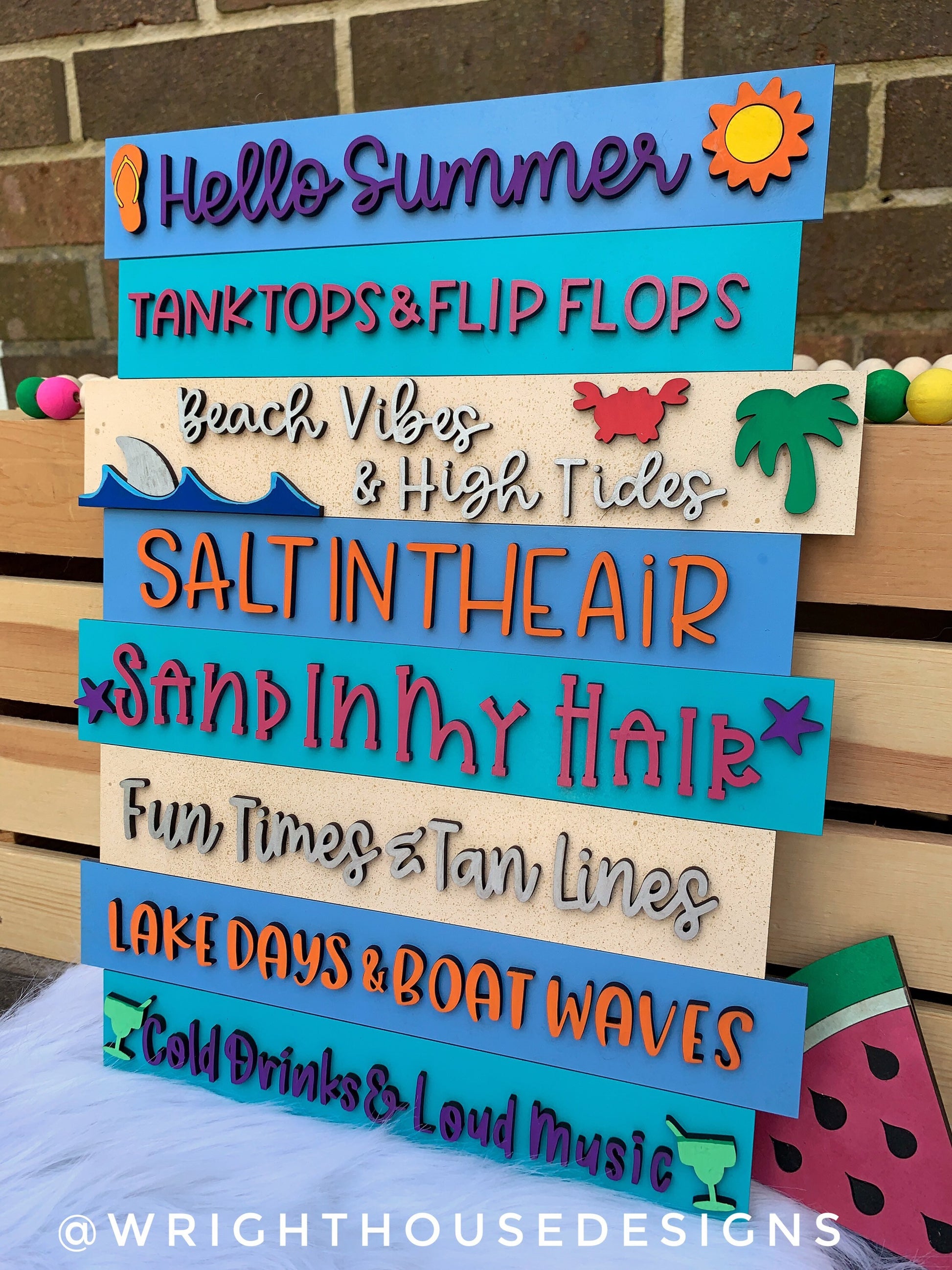 Hello Summer Tropical Beach Bucket List Stacked Sign - Seasonal Wall Decor and DIY Kits - Cut File For Glowforge Lasers - Digital SVG File