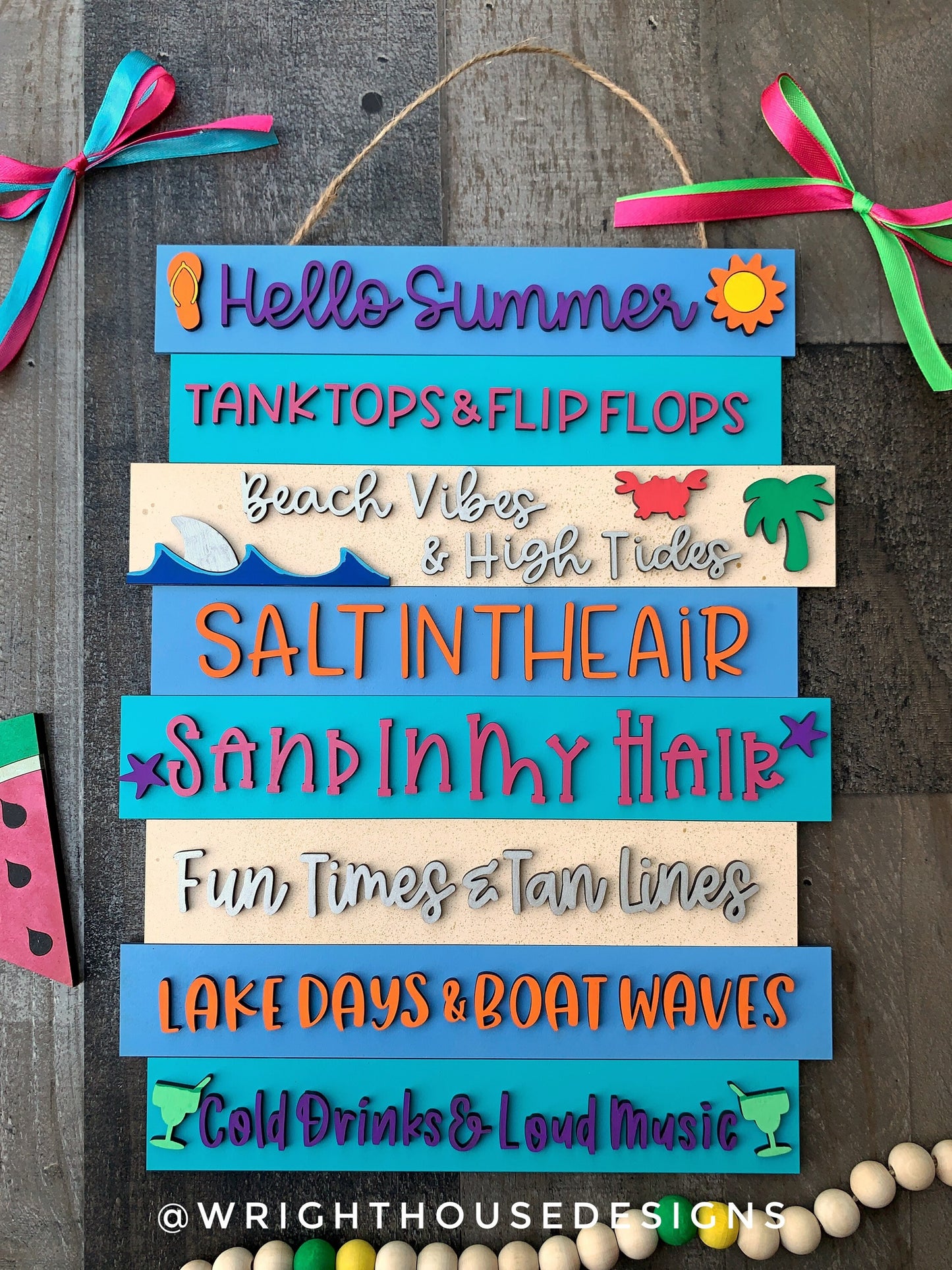 Hello Summer Tropical Beach Bucket List Stacked Sign - Seasonal Wall Decor and DIY Kits - Cut File For Glowforge Lasers - Digital SVG File