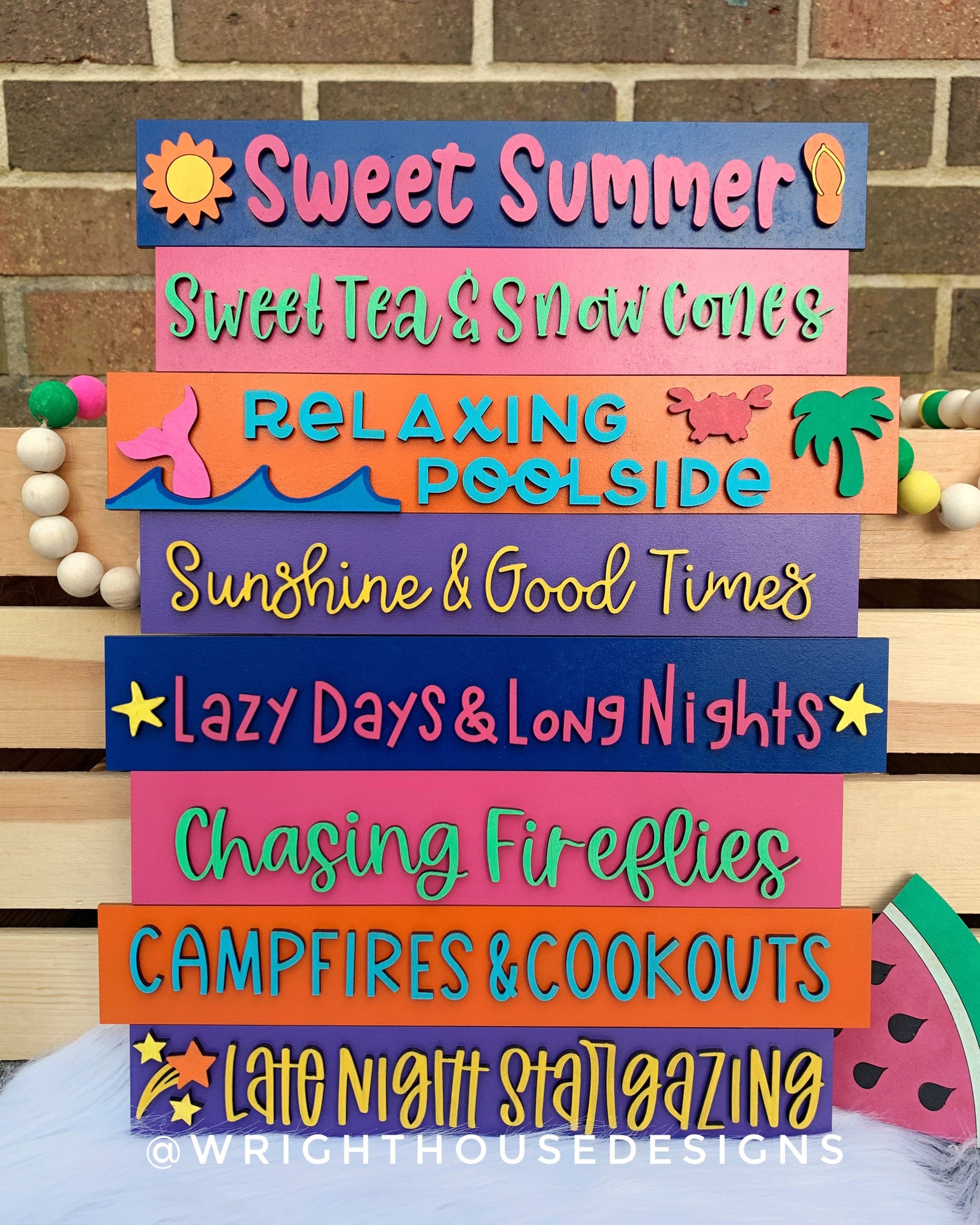 Sweet Summertime Bucket List Stacked Sign - Seasonal Wall Decor and DIY Kits - Cut File For Glowforge Lasers - Digital SVG File