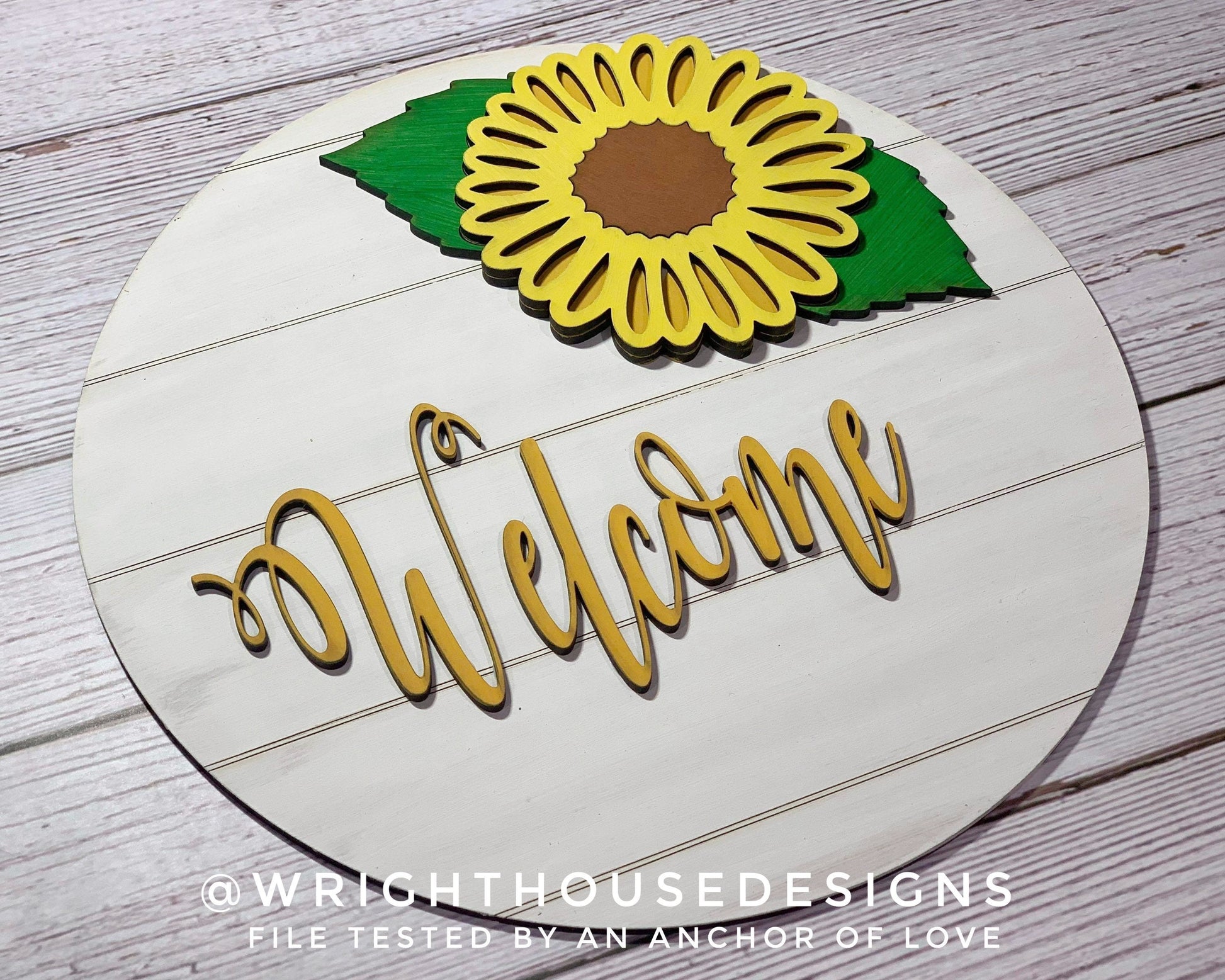 Sunflower Simple Floral Shelf Sitter Sign - Round Sign Making and DIY Kits - Beginner Cut File For Glowforge Lasers - Digital SVG File