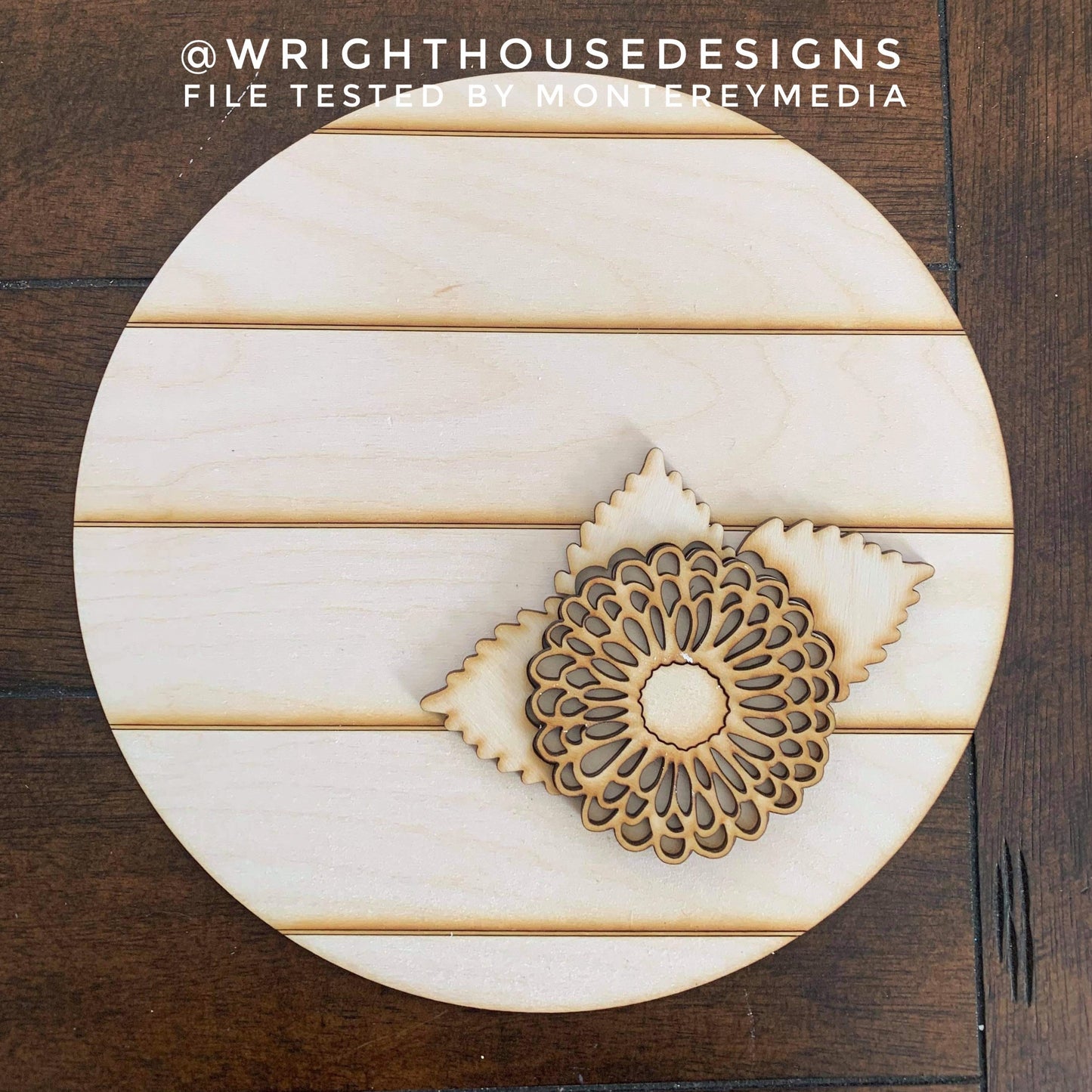 Dahlia Simple Floral Shelf Sitter Sign - Round Sign Making and DIY Kits - Beginner Cut File For Glowforge Lasers - Digital SVG File