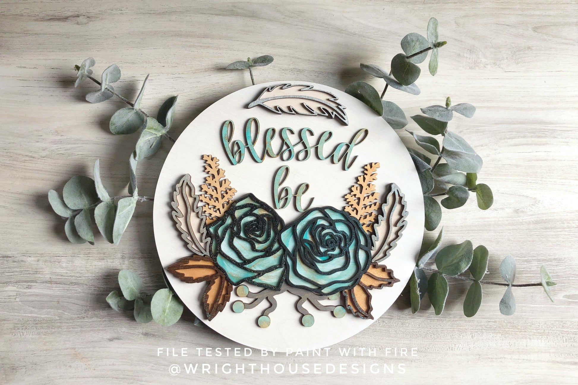 Blessed Be Gothic Roses Halloween Door Hanger Round - Sign Making Florals and DIY Kits - Cut File For Glowforge Lasers - Digital SVG File