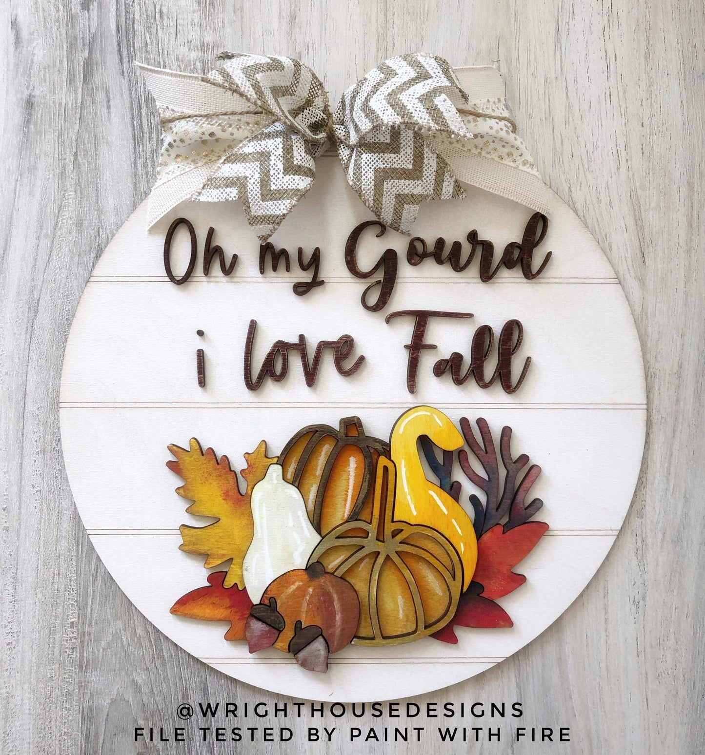 Oh My Gourd I Love Fall Shelf Sitter Round and Frame - Seasonal Sign Making and DIY Kits - Cut File For Glowforge Lasers - Digital SVG File