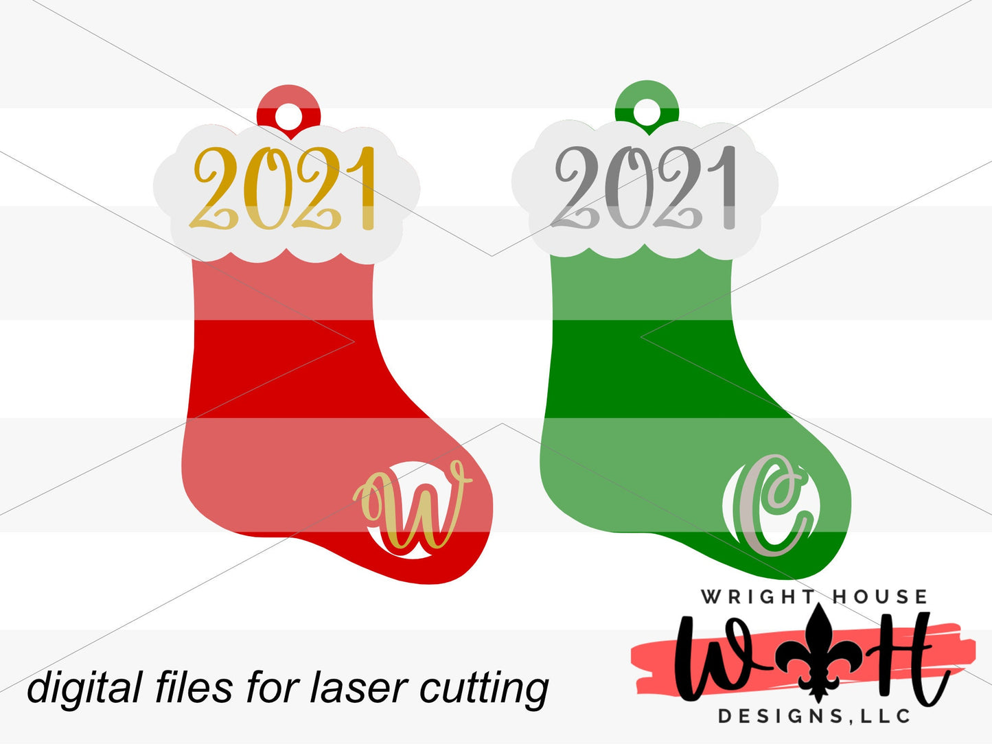 Santa's Monogram Christmas Stocking Tags Ornament Bundle - Layered Gift Bag Tag Set - Cut File For Glowforge Lasers - Digital SVG File