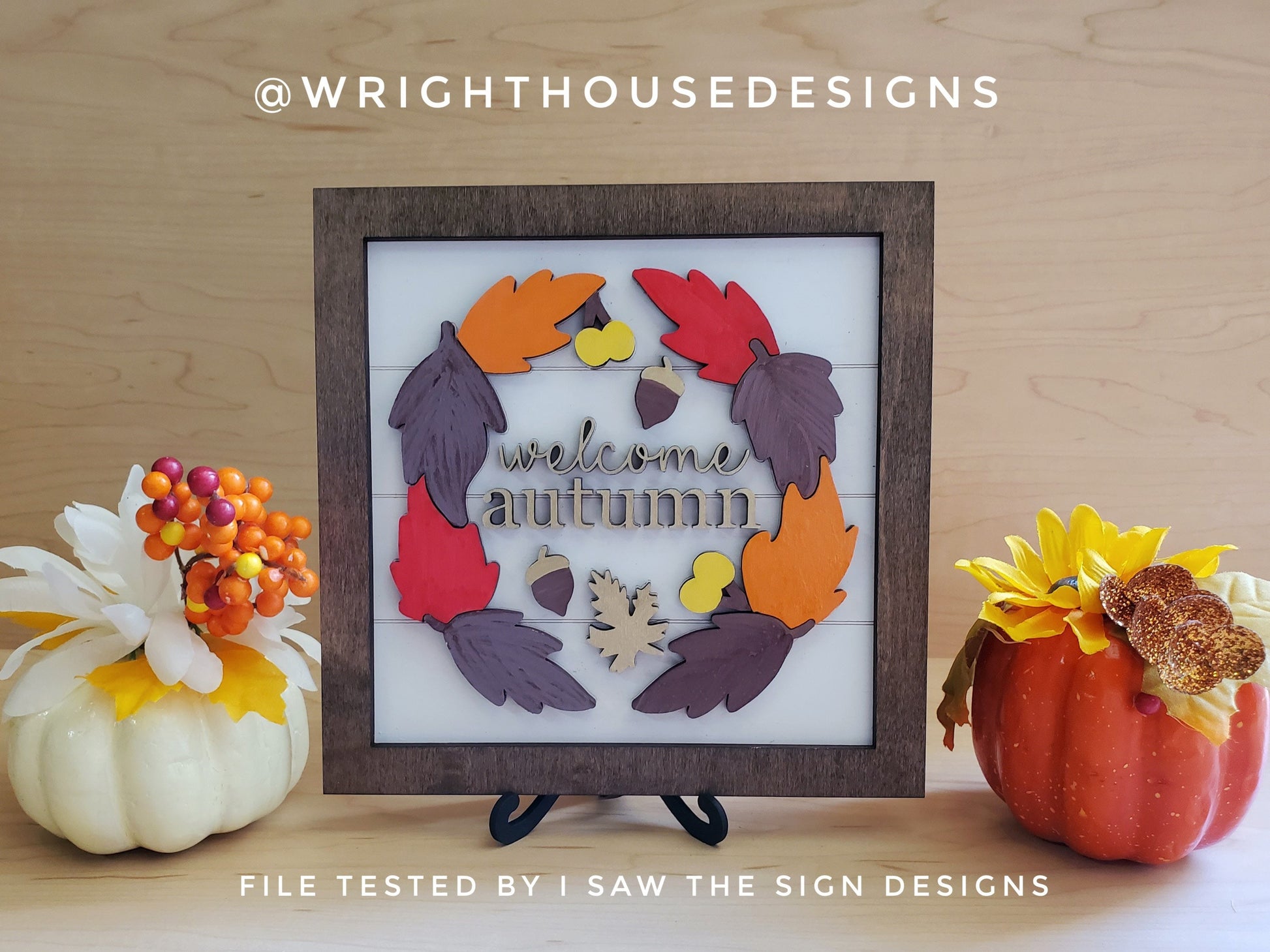 Welcome Autumn Festive Foliage Round and Frame Sign - Seasonal Sign Making and DIY Kits - Cut File For Glowforge Laser - Digital SVG File