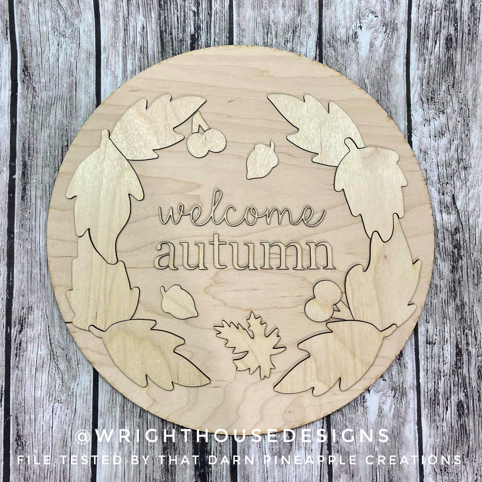 Welcome Autumn Festive Foliage Round and Frame Sign - Seasonal Sign Making and DIY Kits - Cut File For Glowforge Laser - Digital SVG File