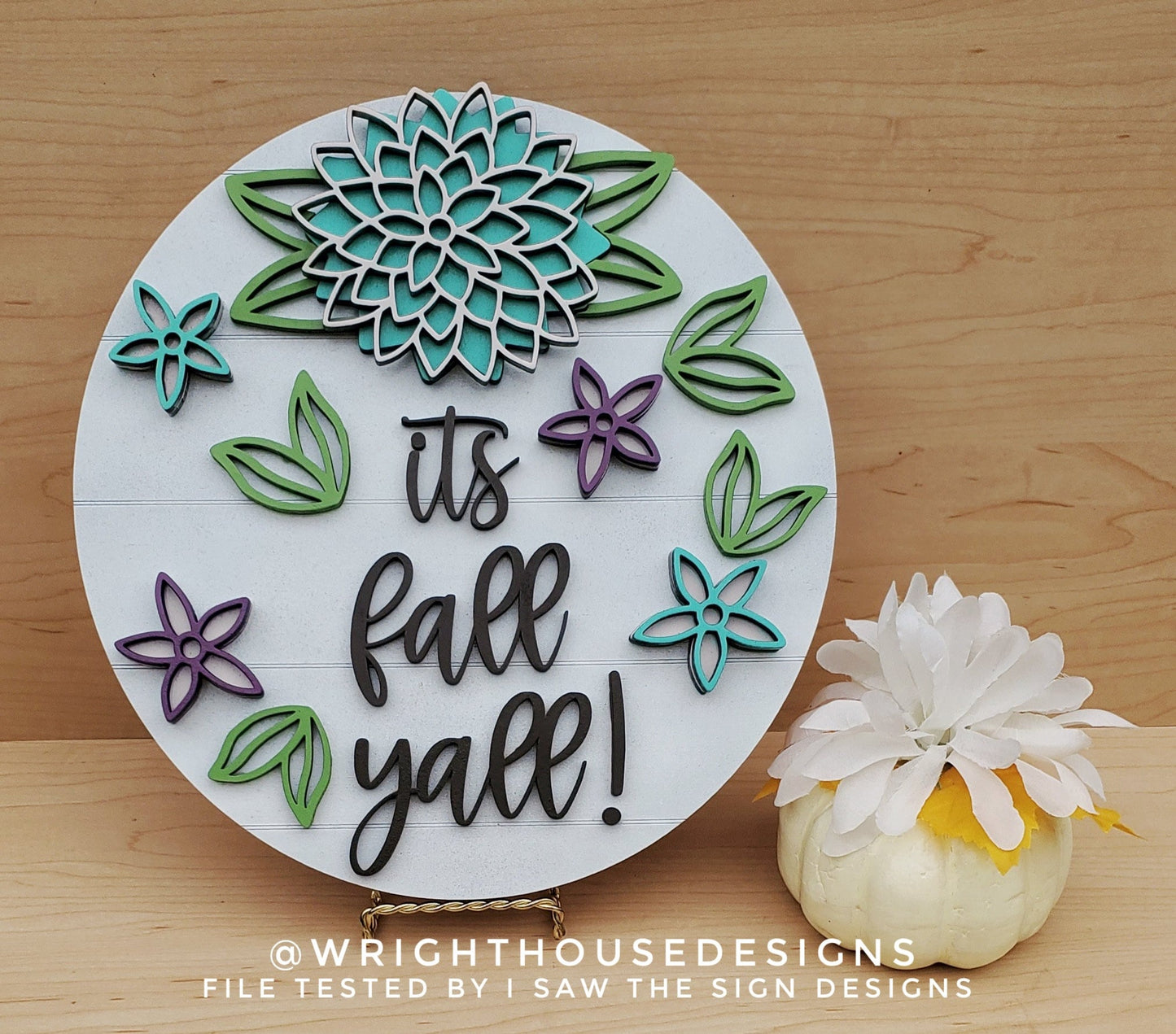 It's Fall Y'all Dahlia Star Anise Floral Shelf Sitter - Seasonal Sign Making and DIY Kits - Cut File For Glowforge Laser - Digital SVG File