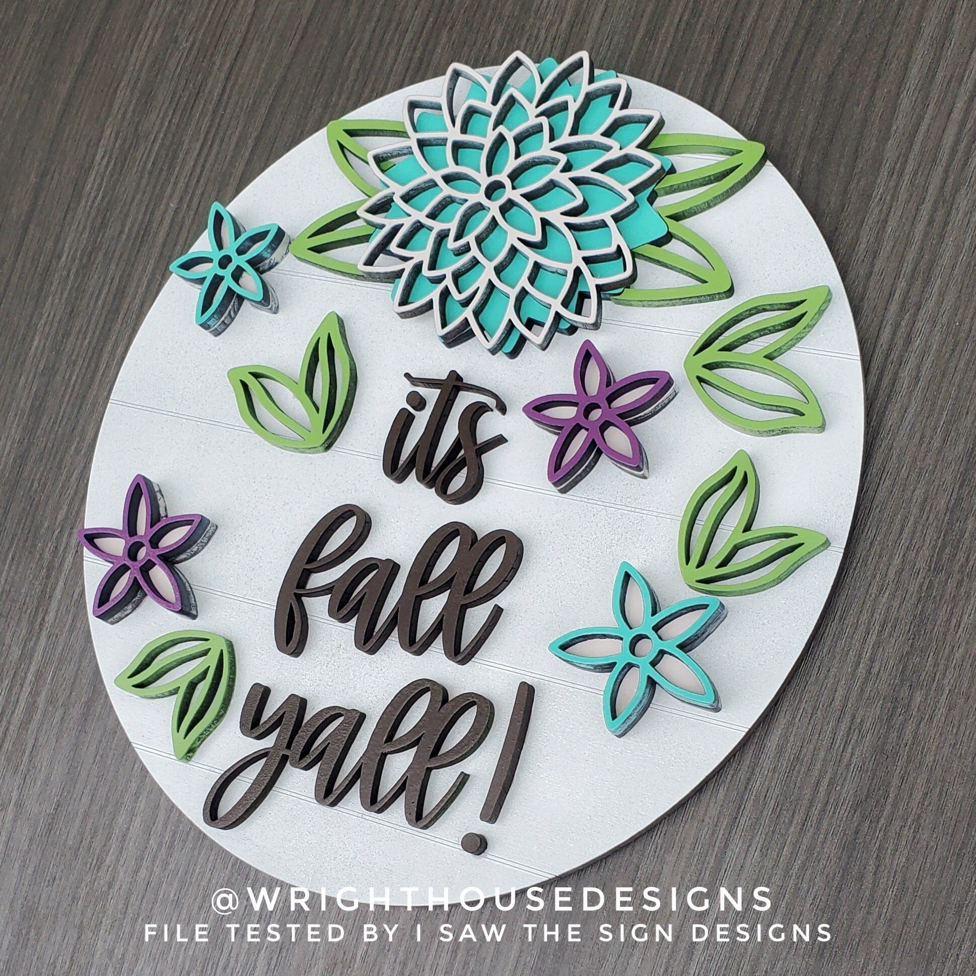 It's Fall Y'all Dahlia Star Anise Floral Shelf Sitter - Seasonal Sign Making and DIY Kits - Cut File For Glowforge Laser - Digital SVG File