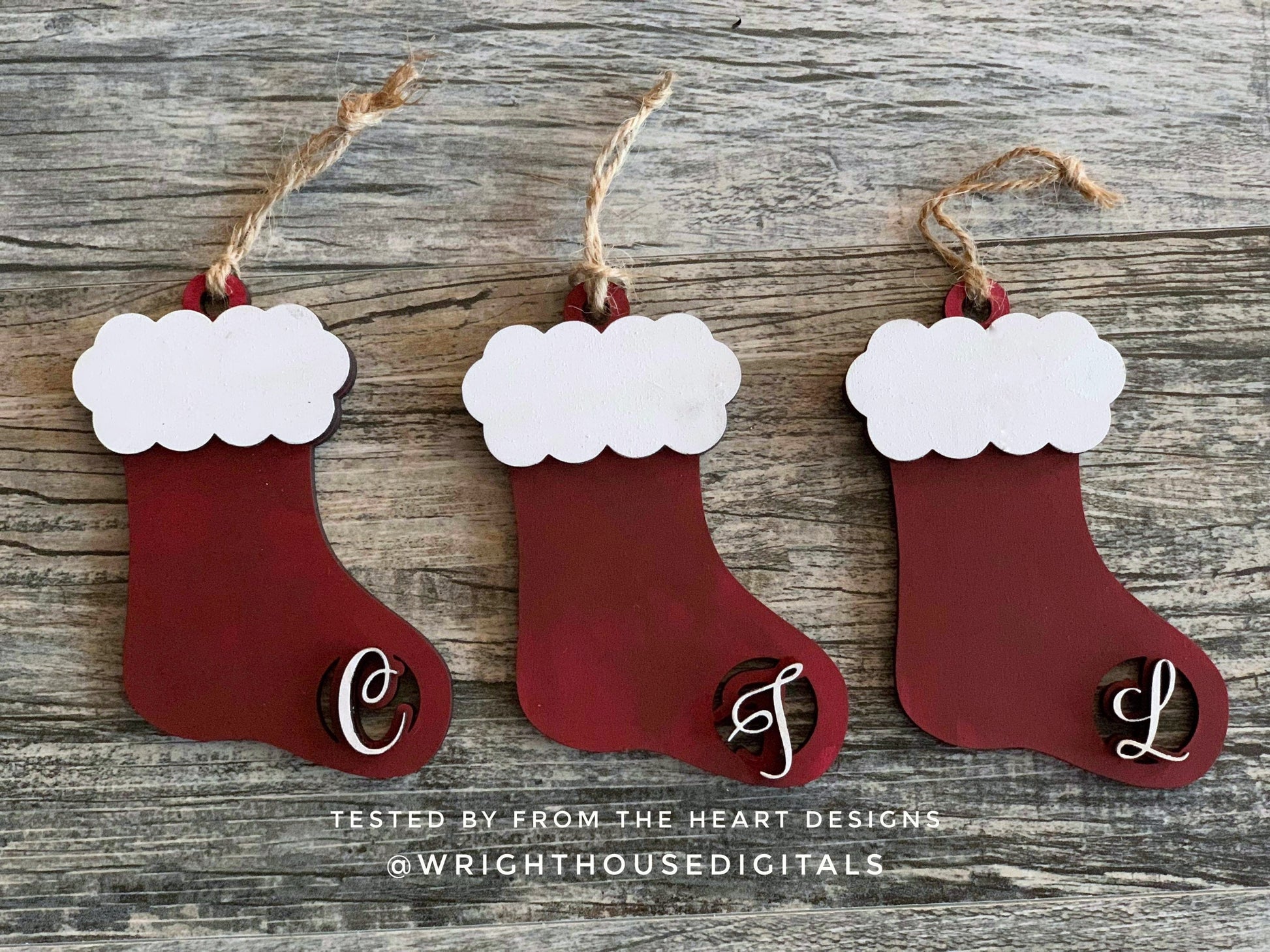 Santa's Monogram Christmas Stocking Tags Ornament Bundle - Layered Gift Bag Tag Set - Cut File For Glowforge Lasers - Digital SVG File