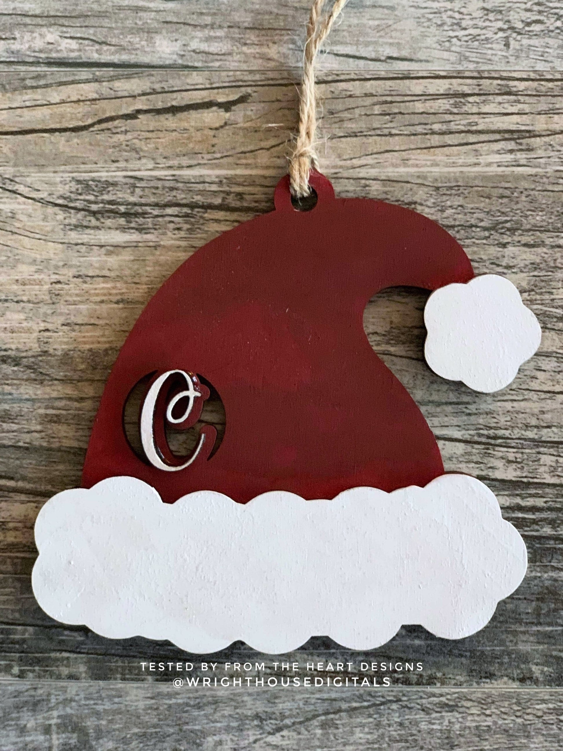 Santa Hat Monogram Stocking Tags Christmas Ornament Bundle - Layered Gift Bag Tag Set - Cut File For Glowforge Lasers - Digital SVG File