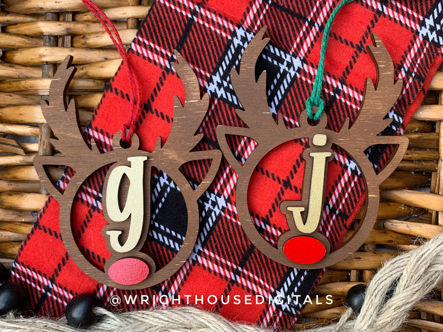 Reindeer Monogram Stocking Tags Christmas Ornament Bundle - Quick Cut Gift Bag Tag Set - Cut File For Glowforge Lasers - Digital SVG File