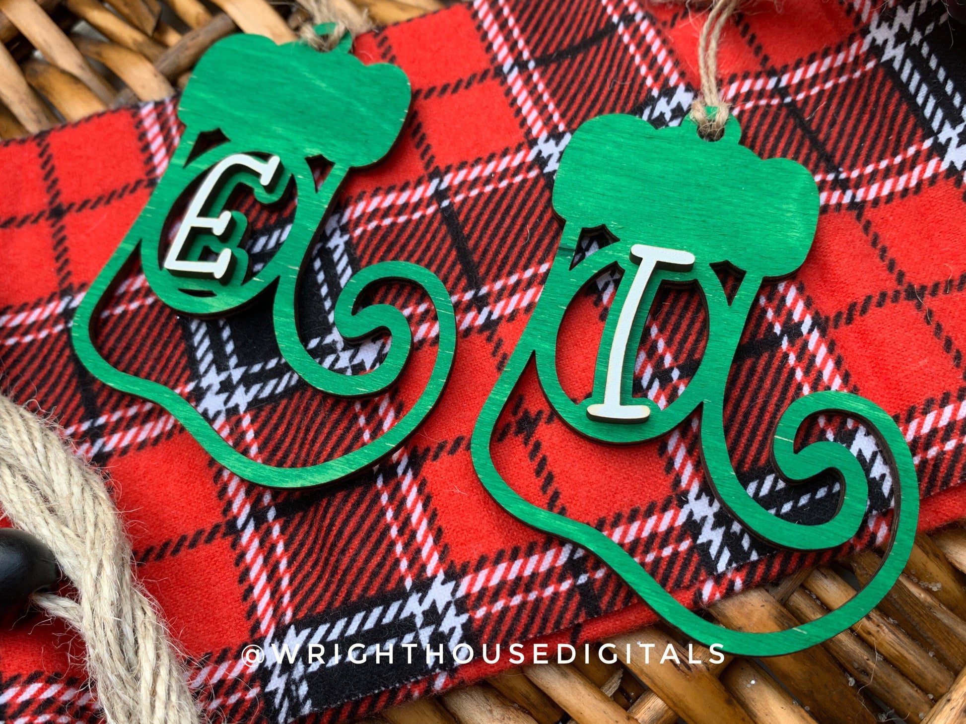 Elf Slipper Monogram Stocking Tags Christmas Ornament Bundle - Quick Cut Gift Bag Tag Set - Cut File For Glowforge Lasers - Digital SVG File