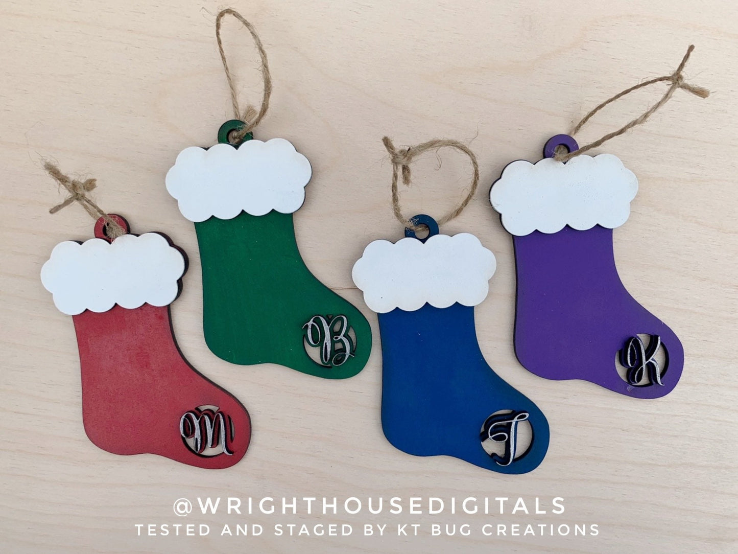 Santa's Monogram Christmas Stocking Tags Ornament Bundle - Layered Gift Bag Tag Set - Cut File For Glowforge Lasers - Digital SVG File