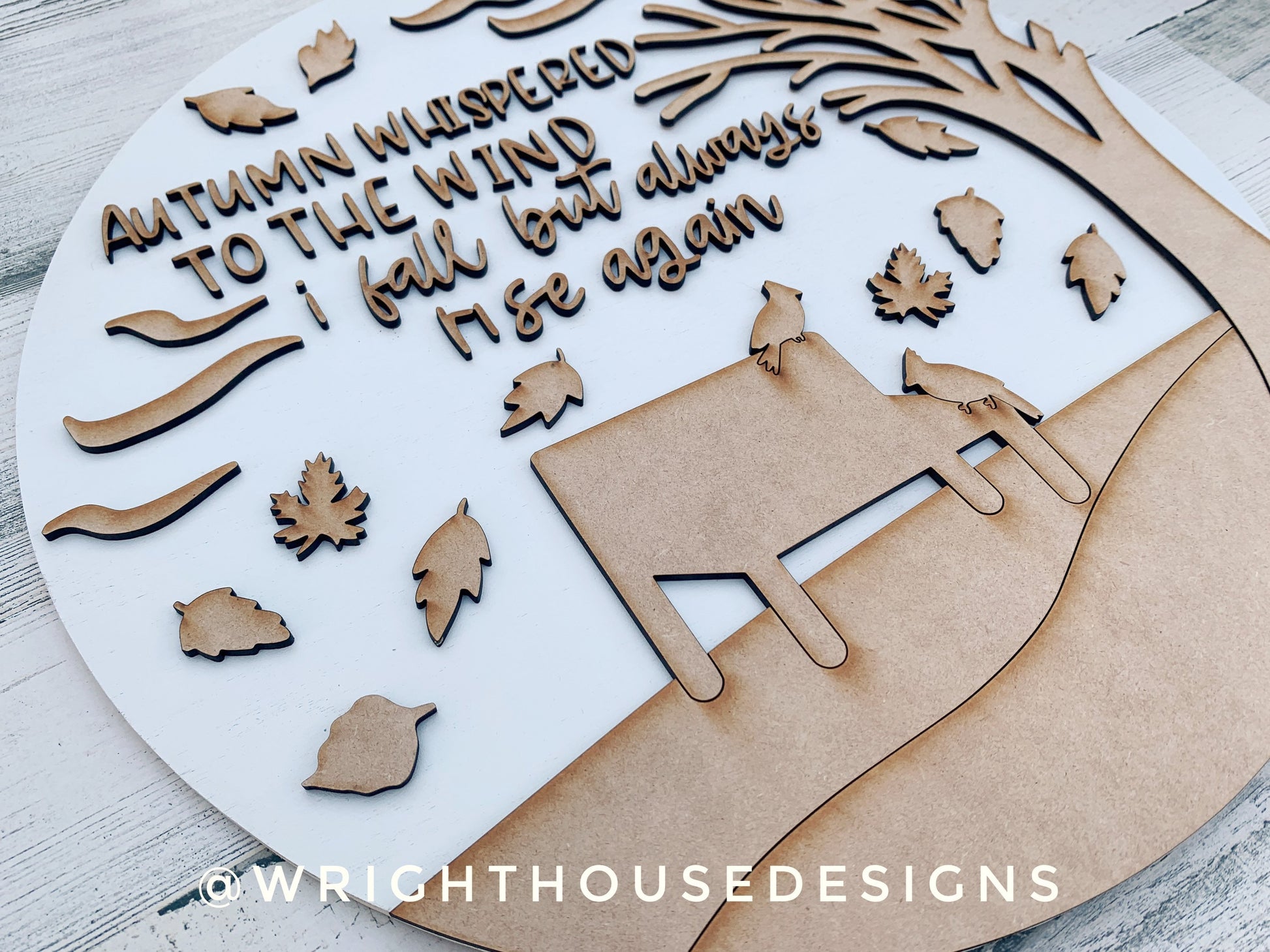 Windy Autumn Day Leaf and Cardinal Door Hanger Round - Seasonal Sign Making and DIY Kits - Cut File For Glowforge Laser - Digital SVG File