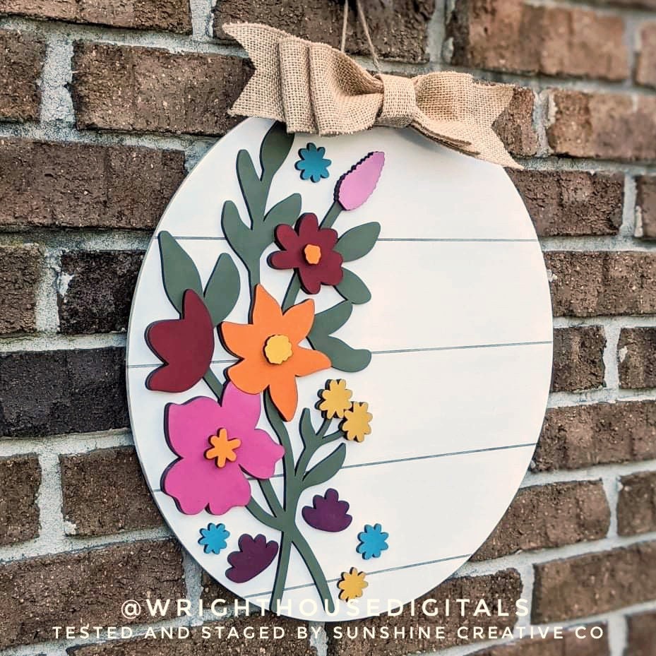 Daniela Wildflowers Door Hanger Round - Spring Floral Sign Making and DIY Kits - Single Line Cut File For Glowforge Laser - Digital SVG File