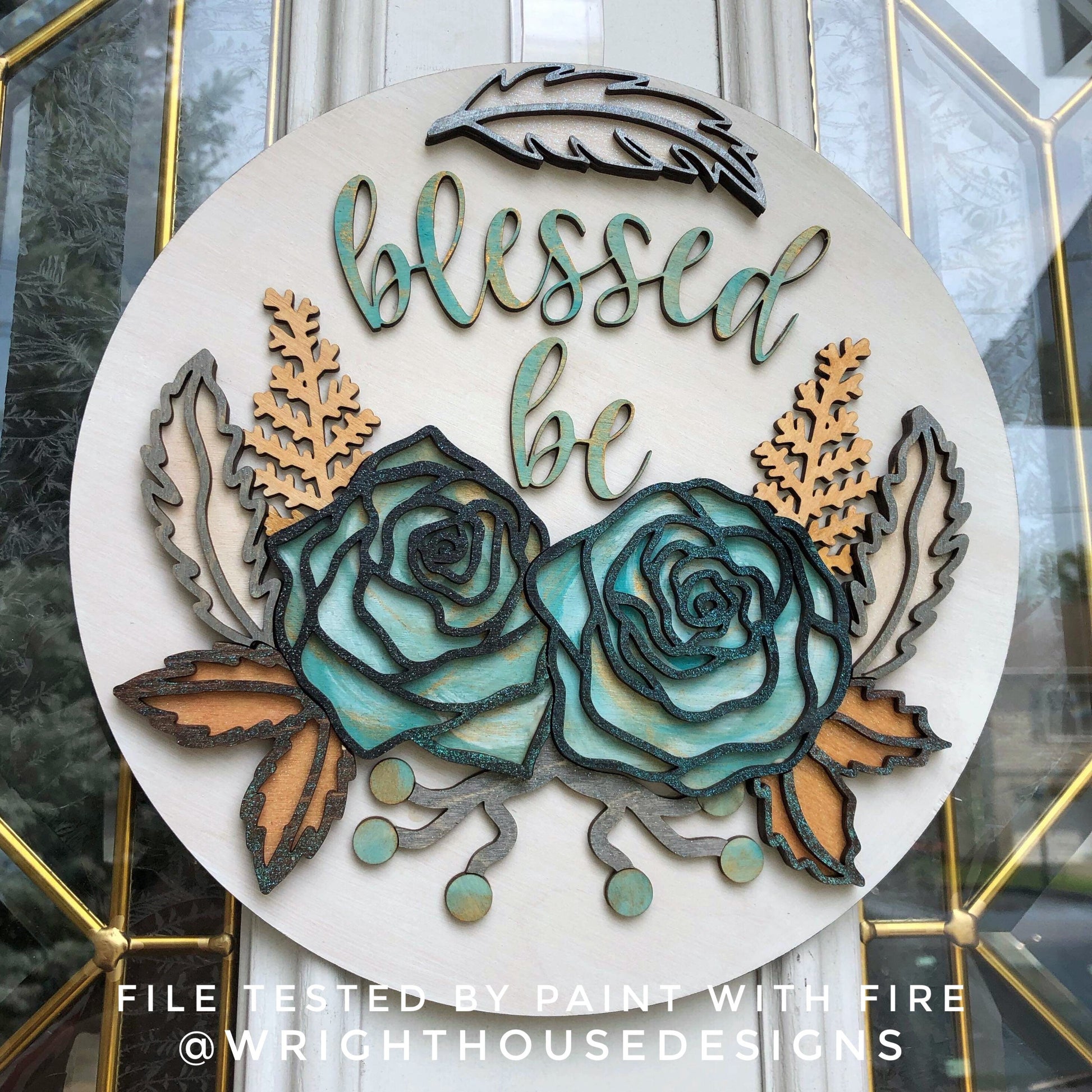 Blessed Be Gothic Roses Halloween Door Hanger Round - Sign Making Florals and DIY Kits - Cut File For Glowforge Lasers - Digital SVG File