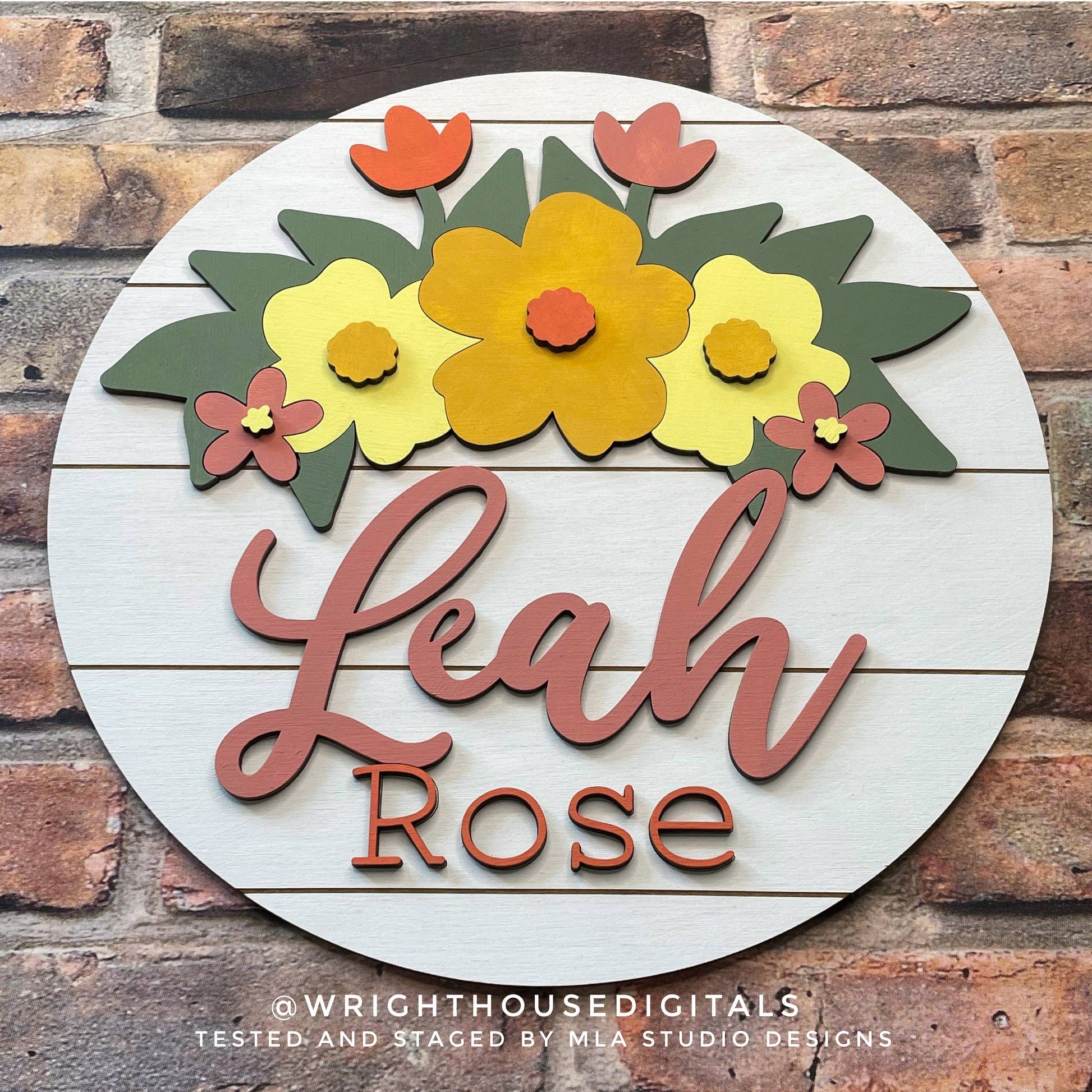 Shelly Wildflowers Shelf Sitter Round - Spring Floral Sign Making and DIY Kits - Single Line Cut File For Glowforge Laser - Digital SVG File