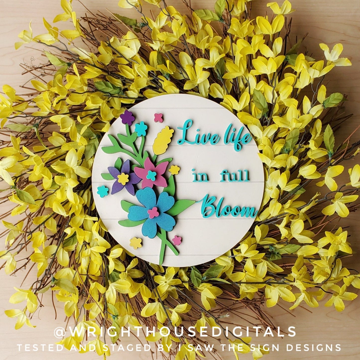 Nicole Wildflowers Shelf Sitter Round - Spring Floral Sign Making and DIY Kits - Single Line Cut File For Glowforge Laser - Digital SVG File