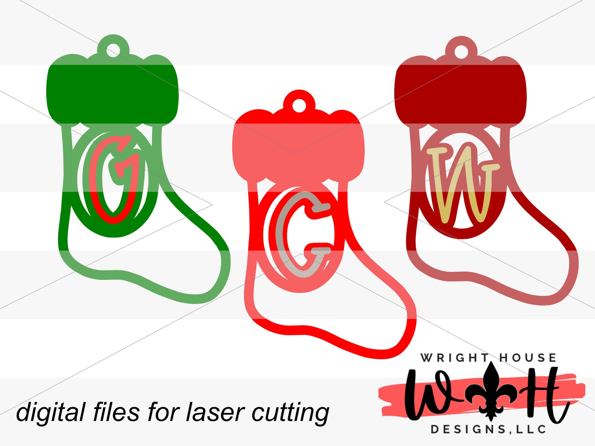 Santa's Christmas Stocking Monogram Ornament Bundle - Quick Cut Gift Bag Tag Set - Cut File For Glowforge Lasers - Digital SVG File