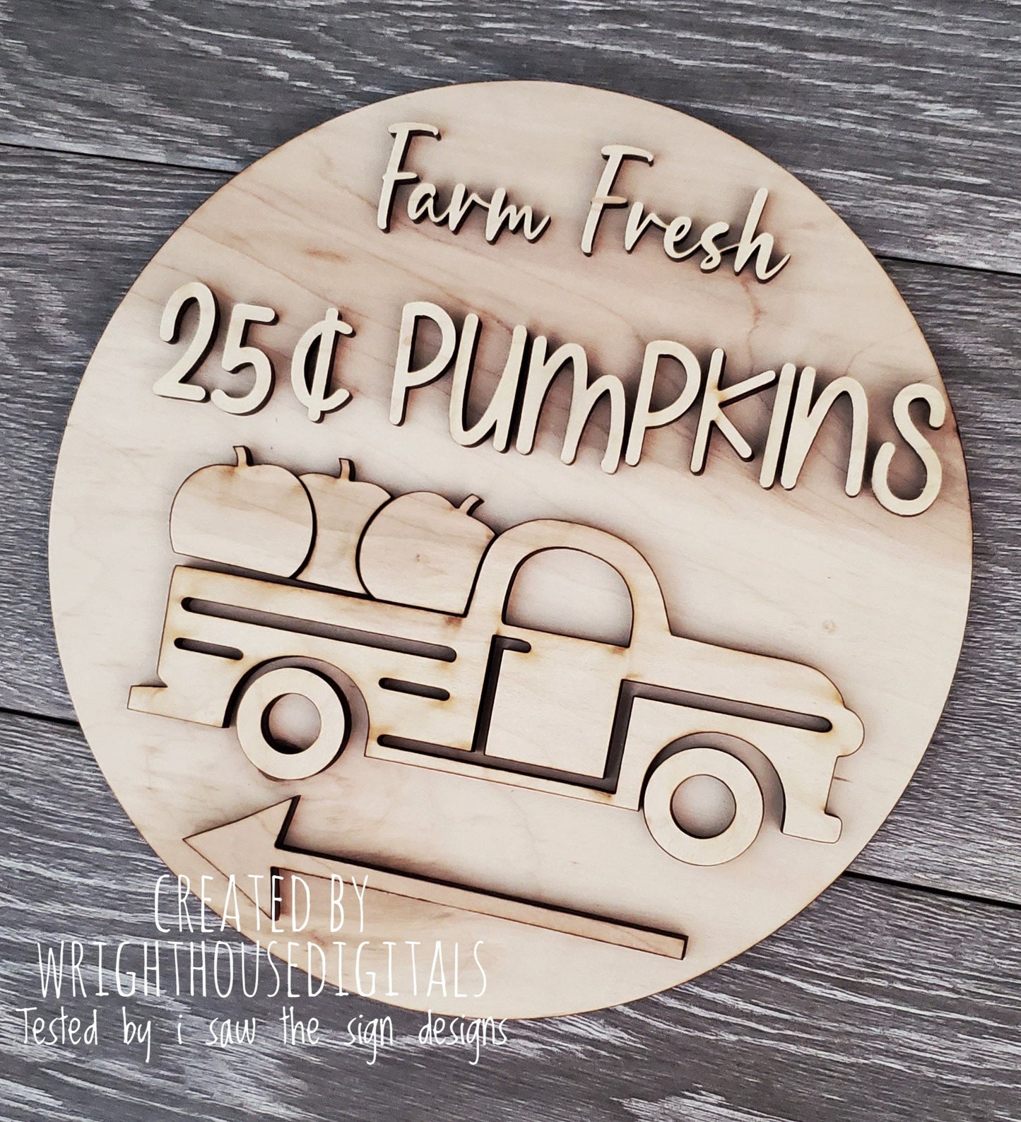 Farm Fresh Pumpkins With Truck Door Hanger Round - Seasonal Sign Making and DIY Kits - Cut File For Glowforge Laser - Digital SVG File