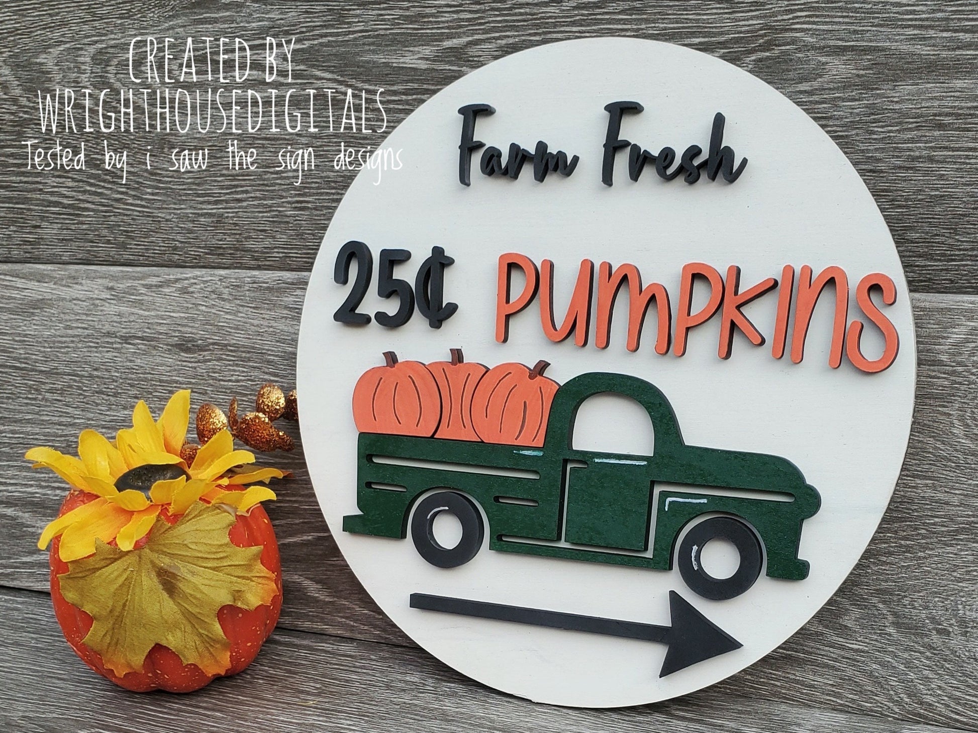 Farm Fresh Pumpkins With Truck Door Hanger Round - Seasonal Sign Making and DIY Kits - Cut File For Glowforge Laser - Digital SVG File