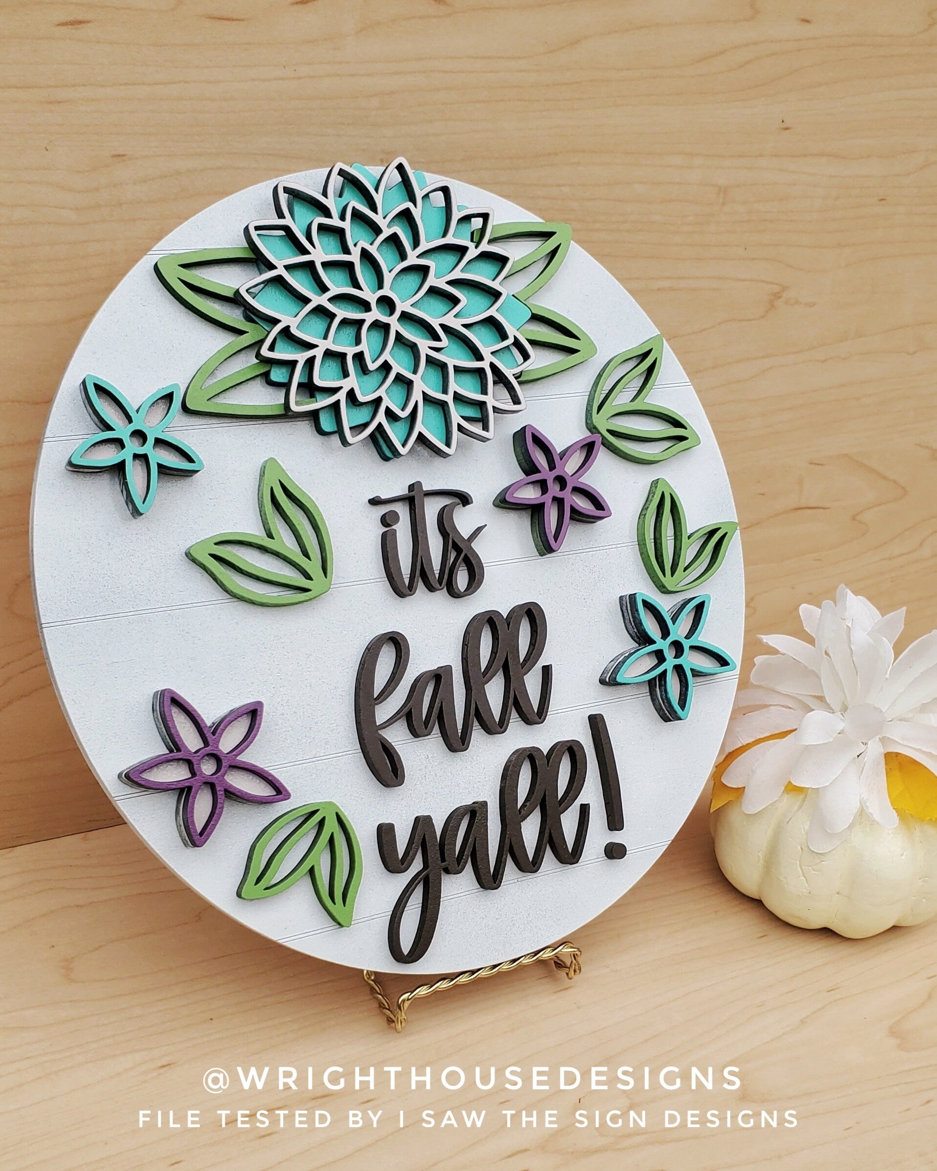 It's Fall Y'all Dahlia Star Anise Floral Shelf Sitter - Seasonal Sign Making and DIY Kits - Cut File For Glowforge Laser - Digital SVG File