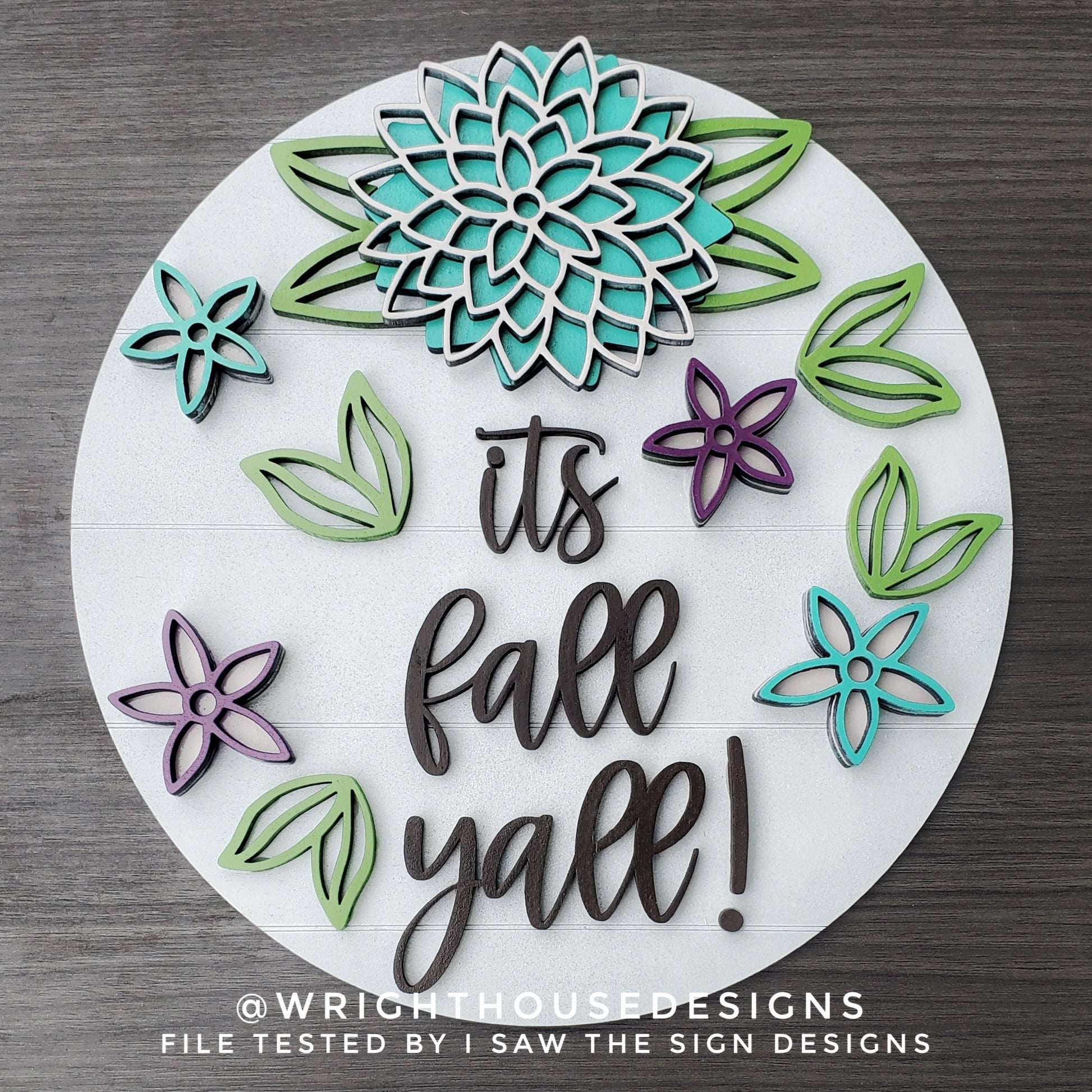 It's Fall Y'all Dahlia Star Anise Floral Shelf Sitter - Seasonal Sign Making and DIY Kits - Cut File For Glowforge Laser - Digital SVG File