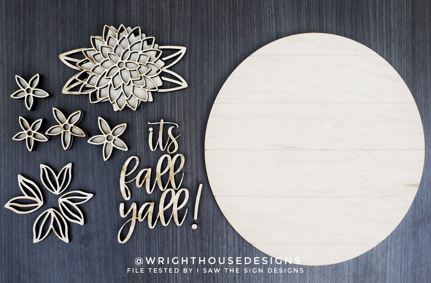 It's Fall Y'all Dahlia Star Anise Floral Shelf Sitter - Seasonal Sign Making and DIY Kits - Cut File For Glowforge Laser - Digital SVG File