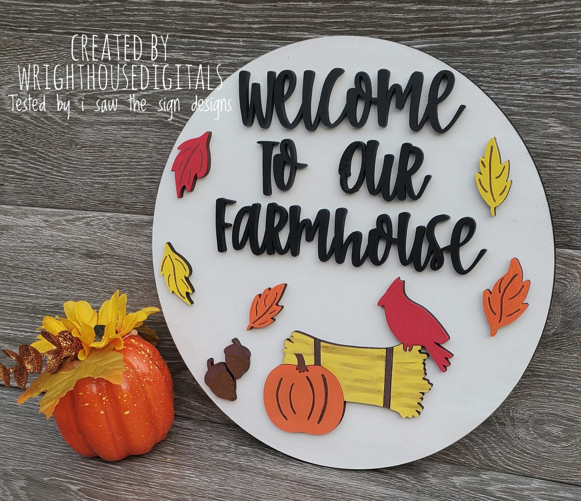 Welcome To Our Farmhouse Autumn Seasonal Round - Fall Door Hanger - Files for Sign Making - SVG Cut File For Glowforge Pro - Digital File