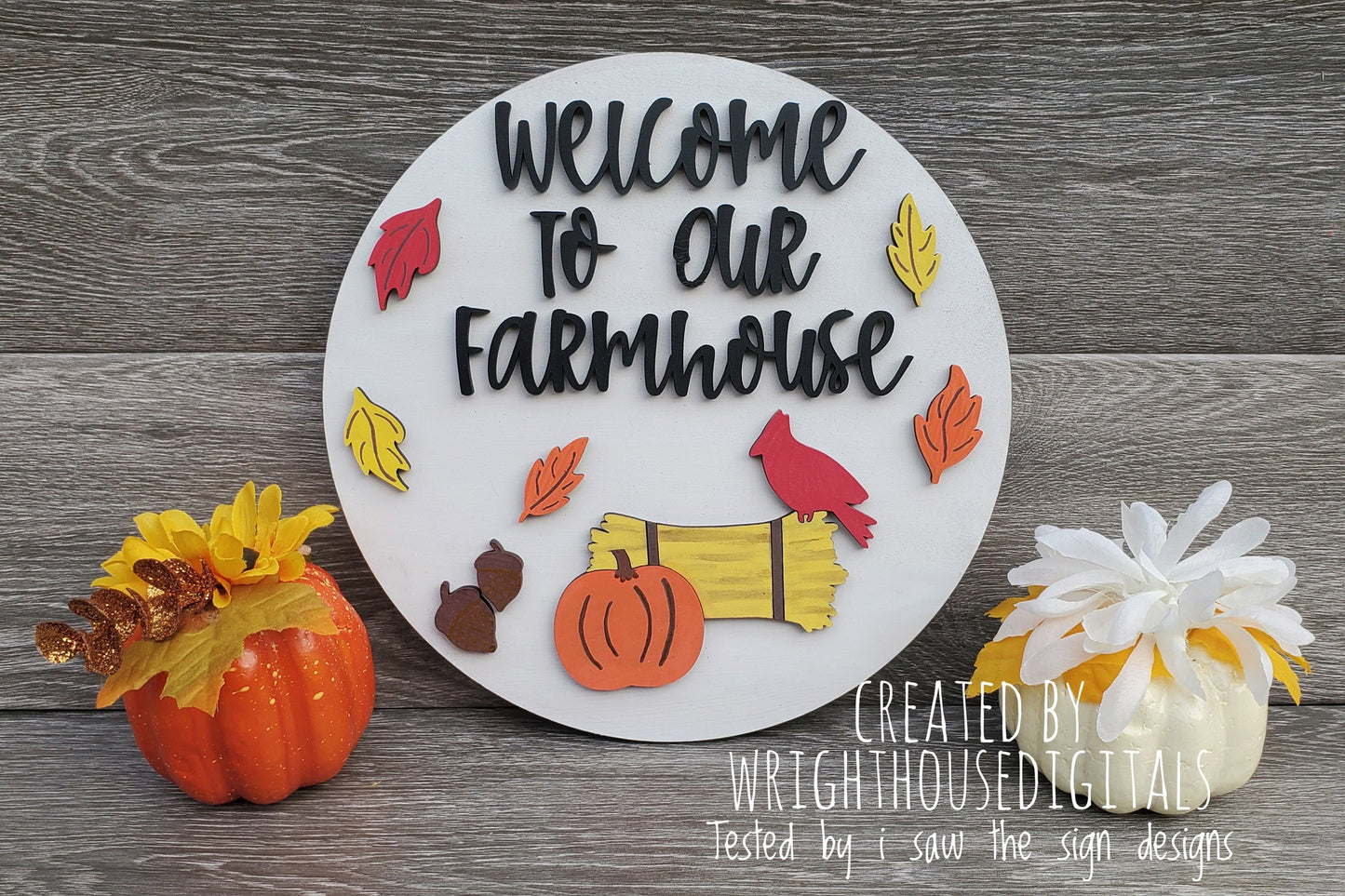 Welcome To Our Farmhouse Autumn Seasonal Round - Fall Door Hanger - Files for Sign Making - SVG Cut File For Glowforge Pro - Digital File