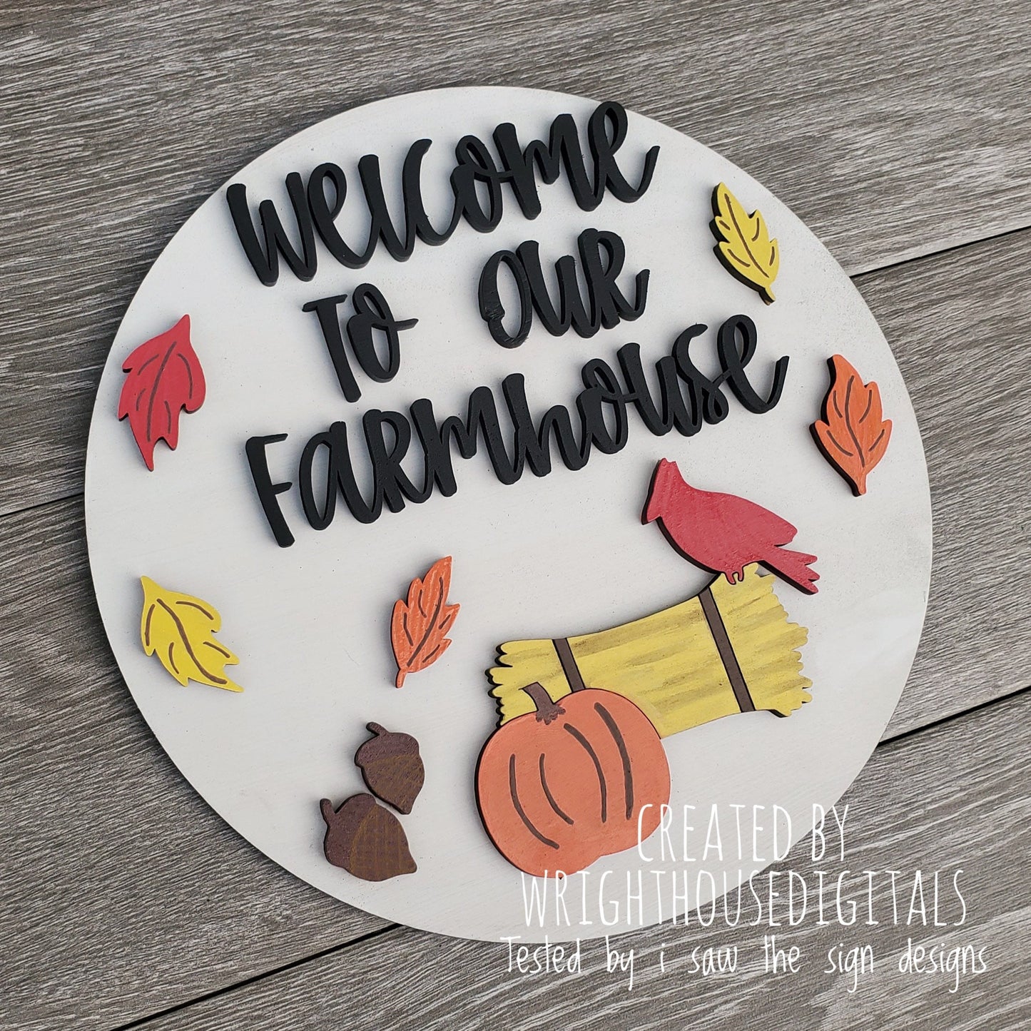 Welcome To Our Farmhouse Autumn Seasonal Round - Fall Door Hanger - Files for Sign Making - SVG Cut File For Glowforge Pro - Digital File