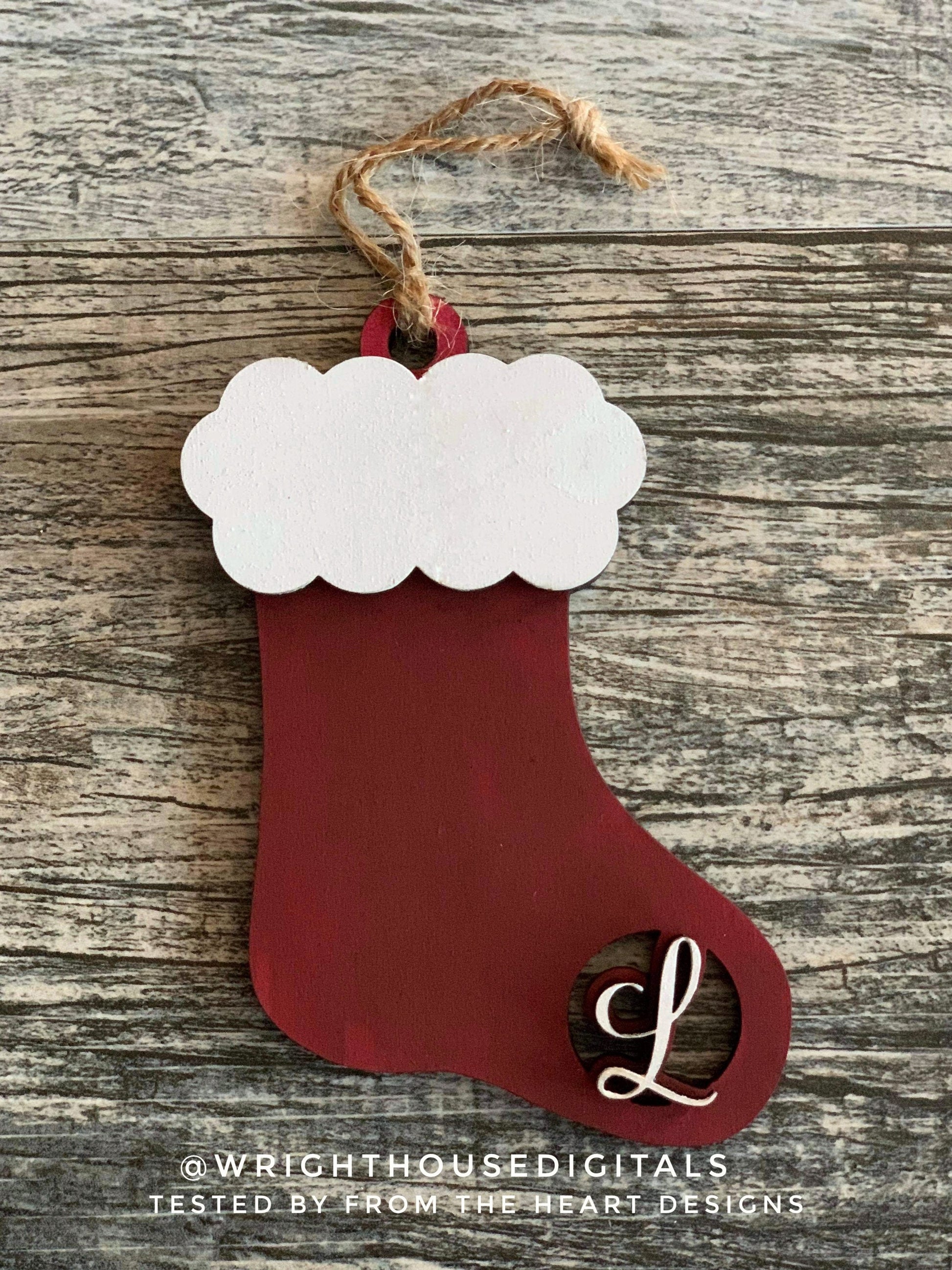 Santa's Monogram Christmas Stocking Tags Ornament Bundle - Layered Gift Bag Tag Set - Cut File For Glowforge Lasers - Digital SVG File