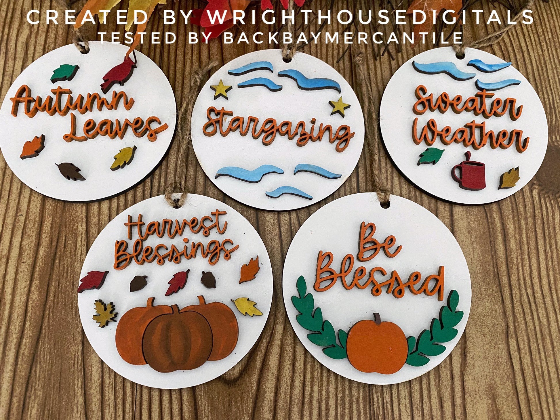 Farmhouse Fall Traditions Ornament Bundle - Handdrawn Tokens for Fall - Files for Cutting Machines and Glowforge Lasers - Digital SVG File