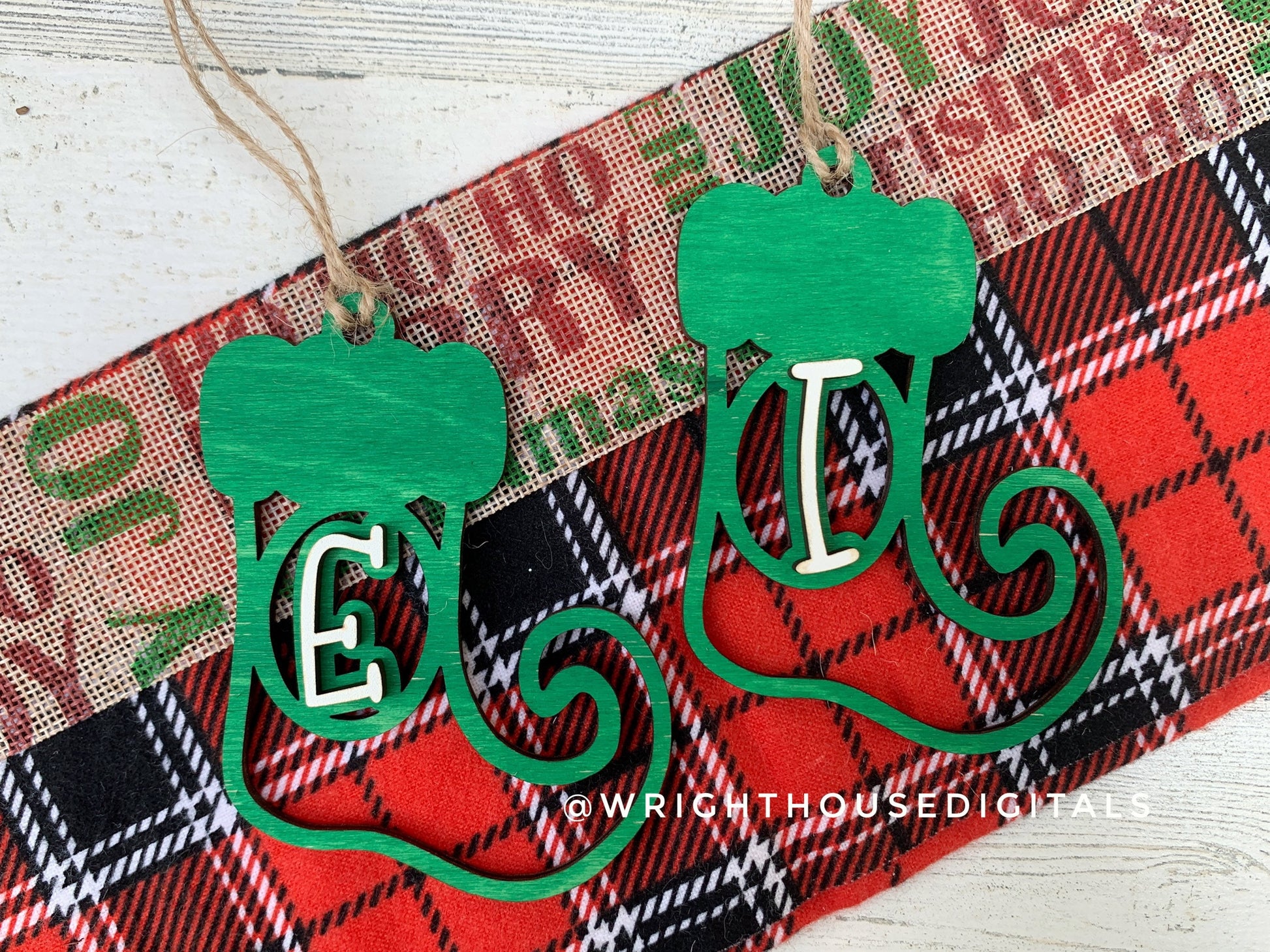 Elf Slipper Monogram Stocking Tags Christmas Ornament Bundle - Quick Cut Gift Bag Tag Set - Cut File For Glowforge Lasers - Digital SVG File