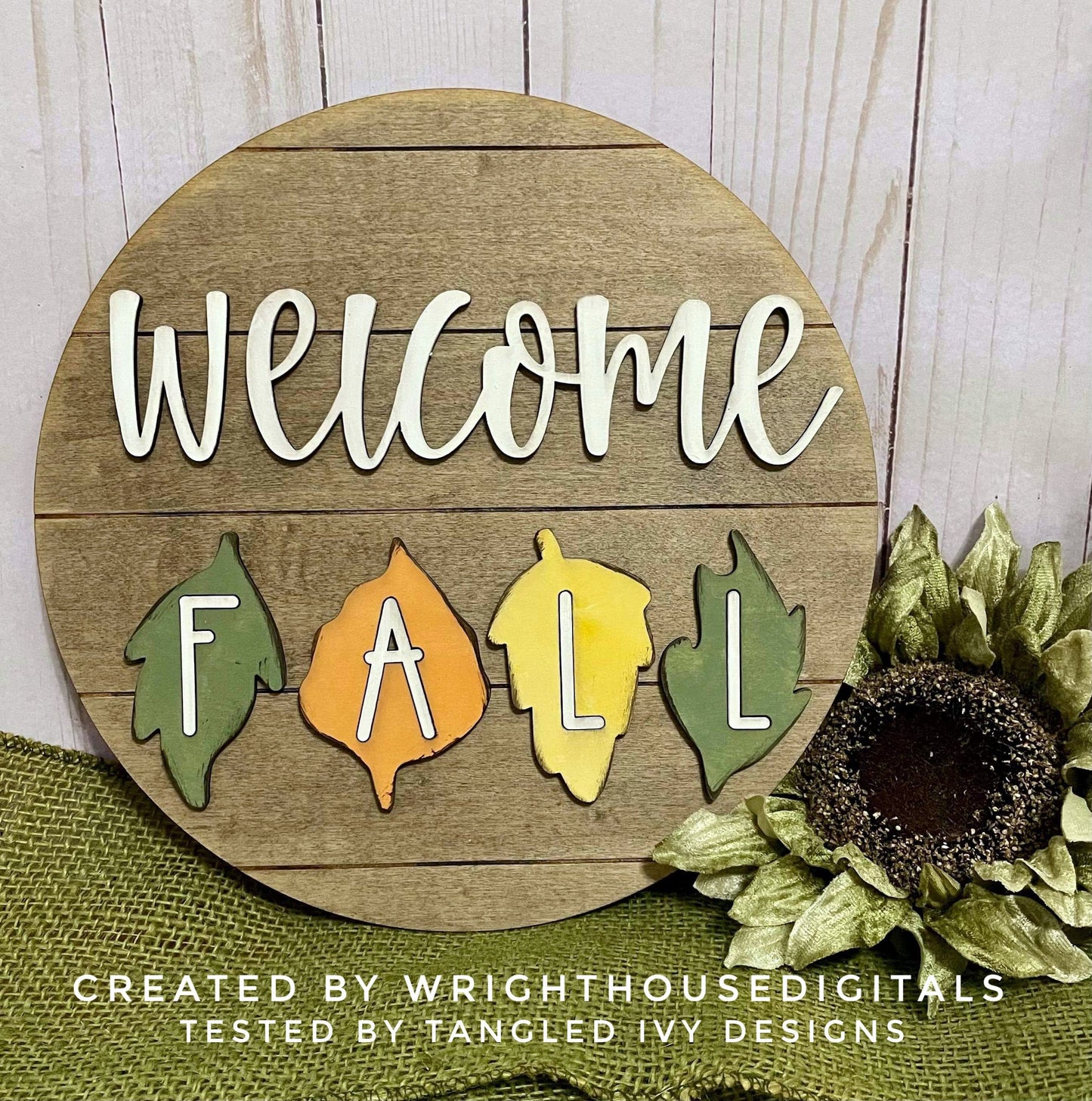 Welcome Fall In Leaves Door Hanger Round - Seasonal Sign Making and DIY Kits - Cut File For Glowforge Laser - Digital SVG File