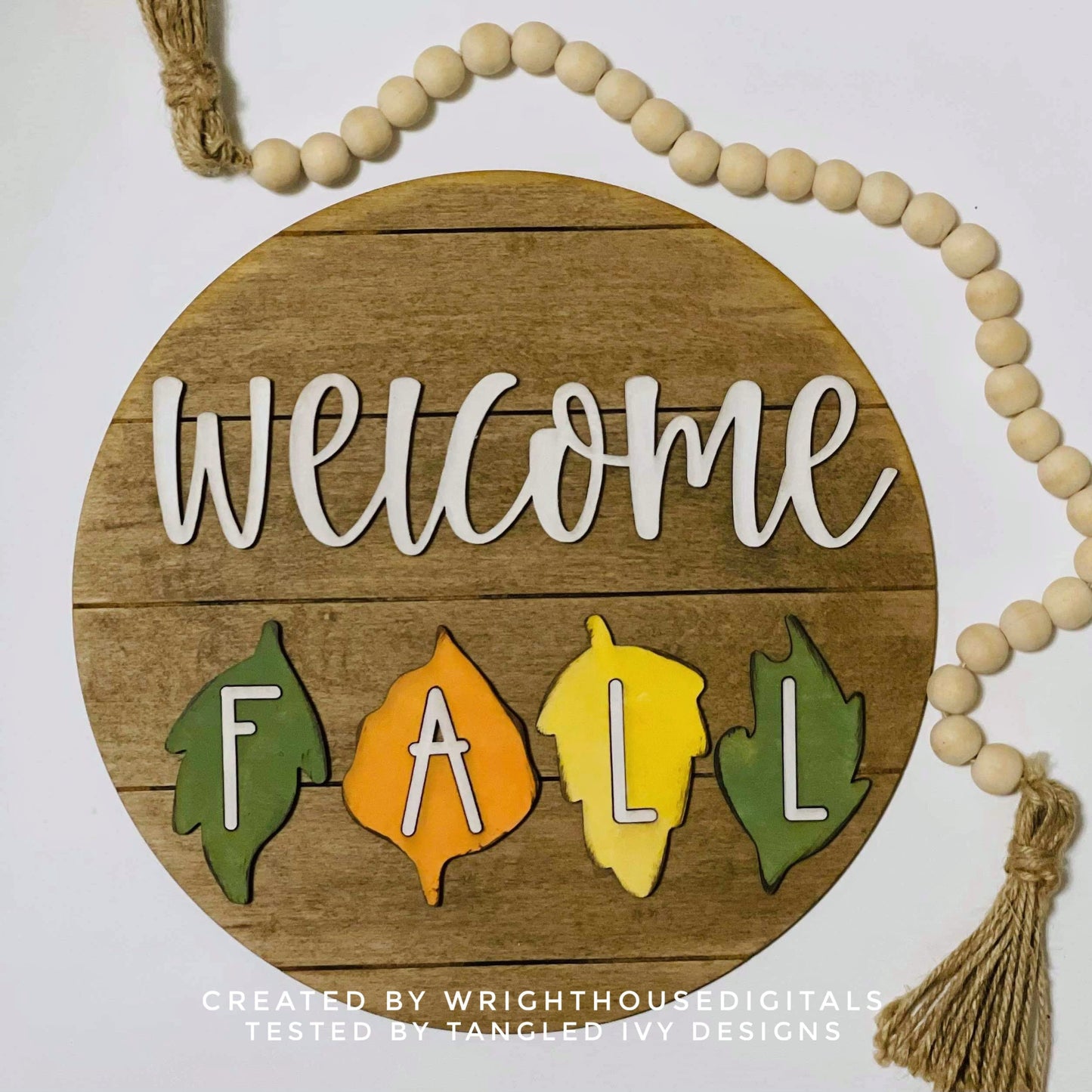 Welcome Fall In Leaves Door Hanger Round - Seasonal Sign Making and DIY Kits - Cut File For Glowforge Laser - Digital SVG File