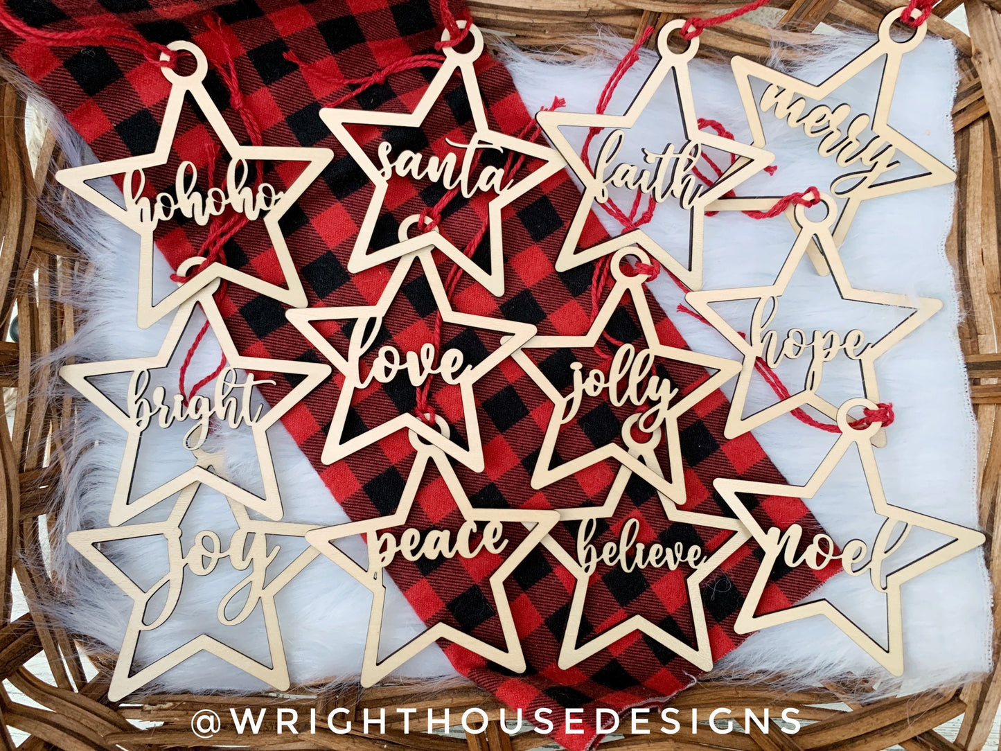 Minimalist Cut Christmas Tree Star Ornaments - Gift Bag Tag Bundle - Joy Hope Peace - Quick Cut File For Glowforge Lasers - Digital SVG File