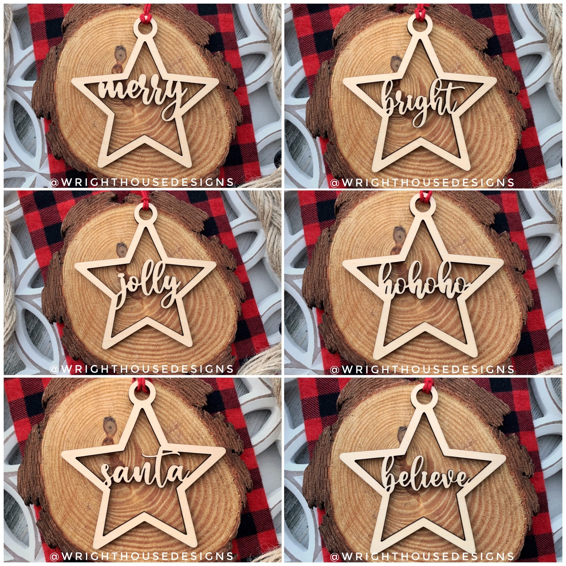 Minimalist Cut Christmas Tree Star Ornaments - Gift Bag Tag Bundle - Joy Hope Peace - Quick Cut File For Glowforge Lasers - Digital SVG File