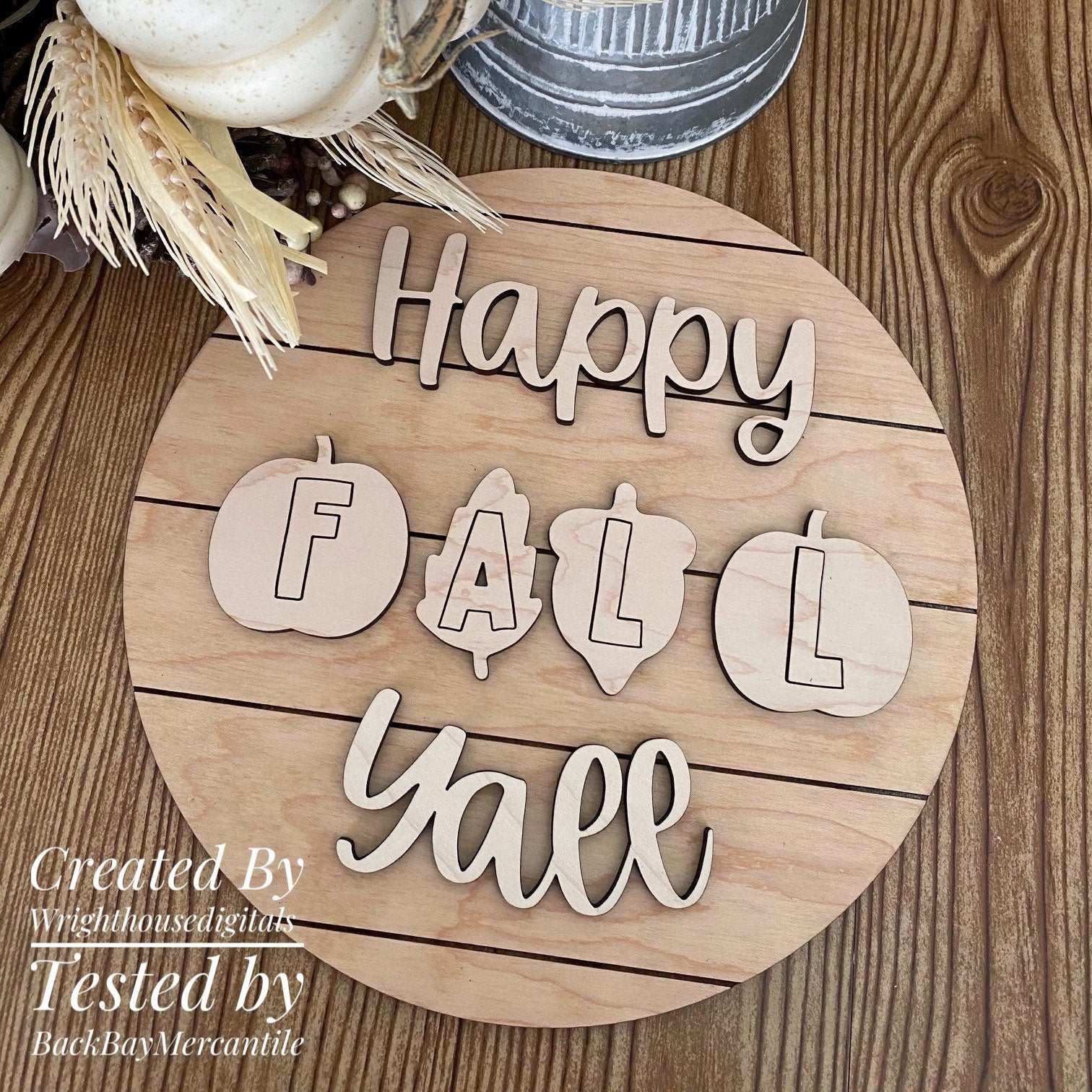 Happy Fall Yall In Pumpkins Autumn Door Hanger Round - Seasonal Sign Making and DIY Kits - Cut File For Glowforge Lasers - Digital SVG File