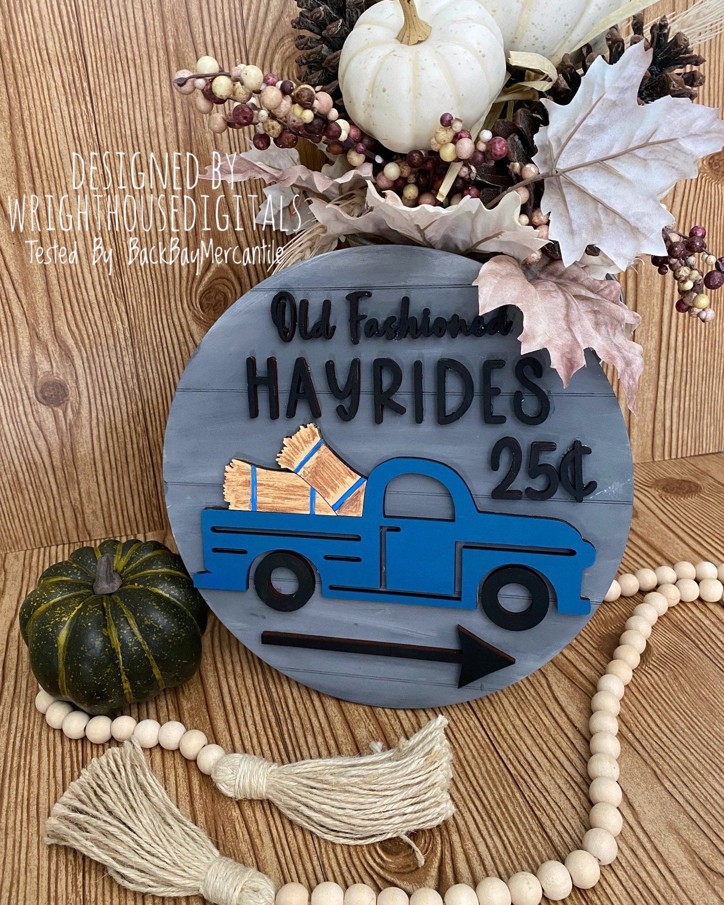 Old Fashioned Hayrides - Vintage Truck - Autumn Seasonal Round - Files for Sign Making - SVG Cut File For Glowforge - Digital File