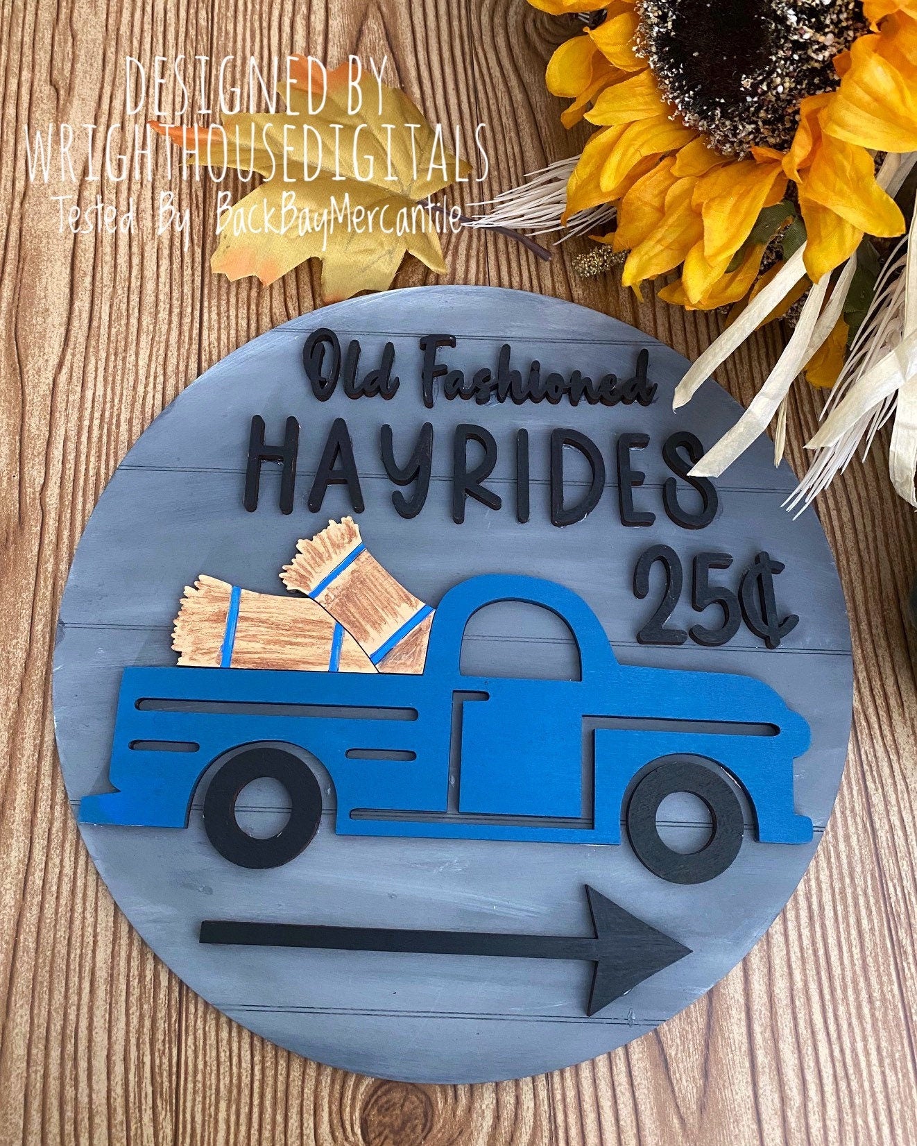 Old Fashioned Hayrides - Vintage Truck - Autumn Seasonal Round - Files for Sign Making - SVG Cut File For Glowforge - Digital File