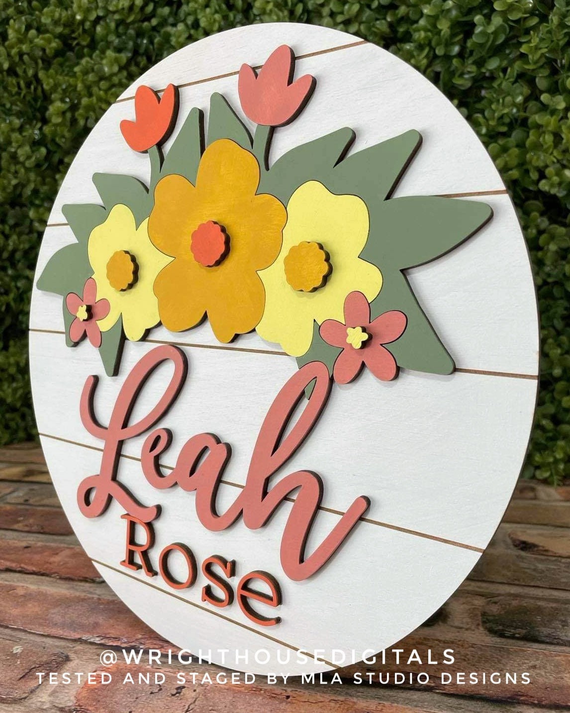 Shelly Wildflowers Shelf Sitter Round - Spring Floral Sign Making and DIY Kits - Single Line Cut File For Glowforge Laser - Digital SVG File