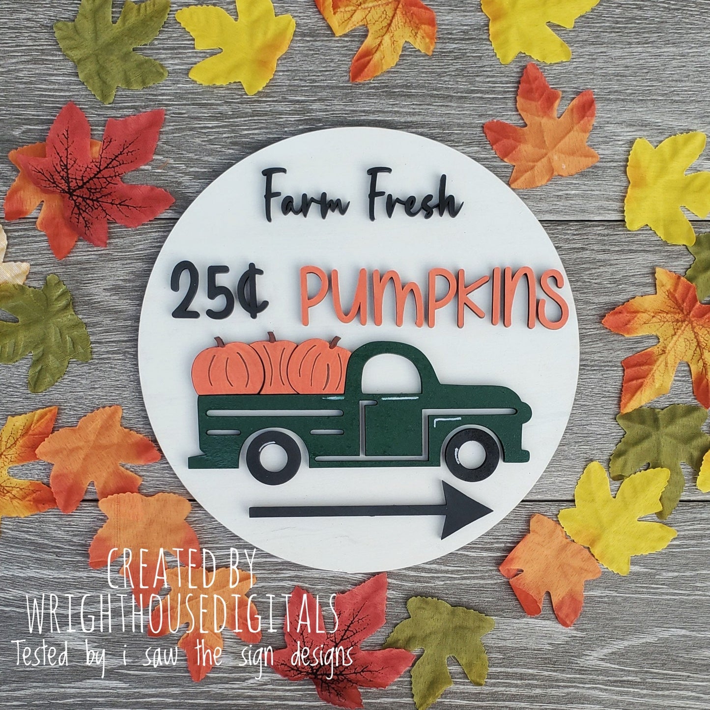 Farm Fresh Pumpkins With Truck Door Hanger Round - Seasonal Sign Making and DIY Kits - Cut File For Glowforge Laser - Digital SVG File