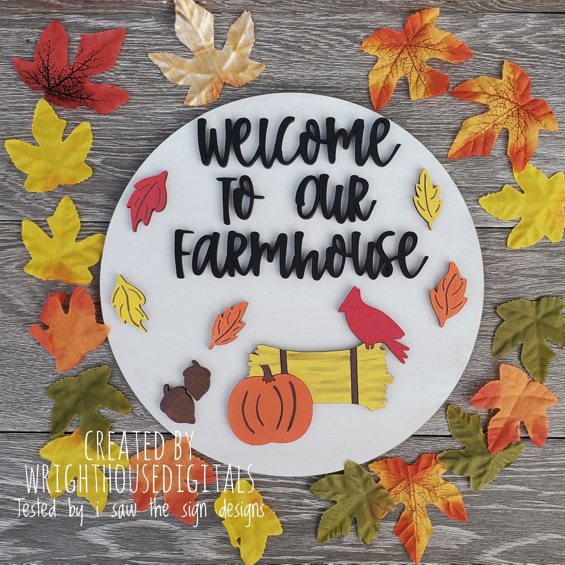 Welcome To Our Farmhouse Autumn Seasonal Round - Fall Door Hanger - Files for Sign Making - SVG Cut File For Glowforge Pro - Digital File