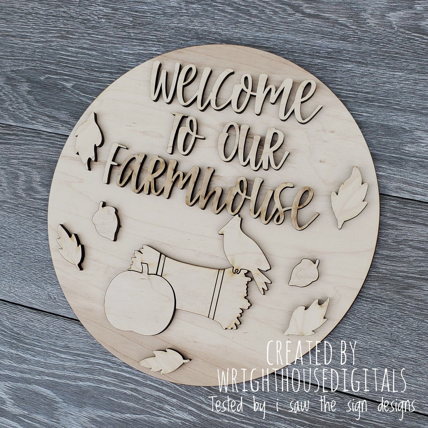 Welcome To Our Farmhouse Autumn Seasonal Round - Fall Door Hanger - Files for Sign Making - SVG Cut File For Glowforge Pro - Digital File